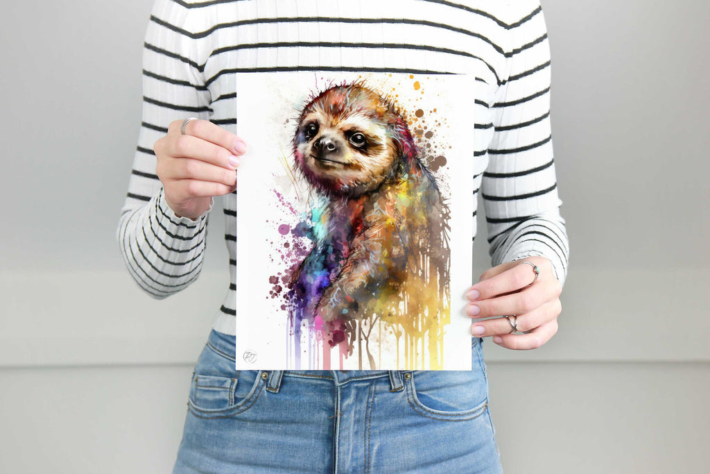 Sloth Watercolor Art Print, Nursery Animal Canvas Print, Cute Decor, Framed Kids Wall Art