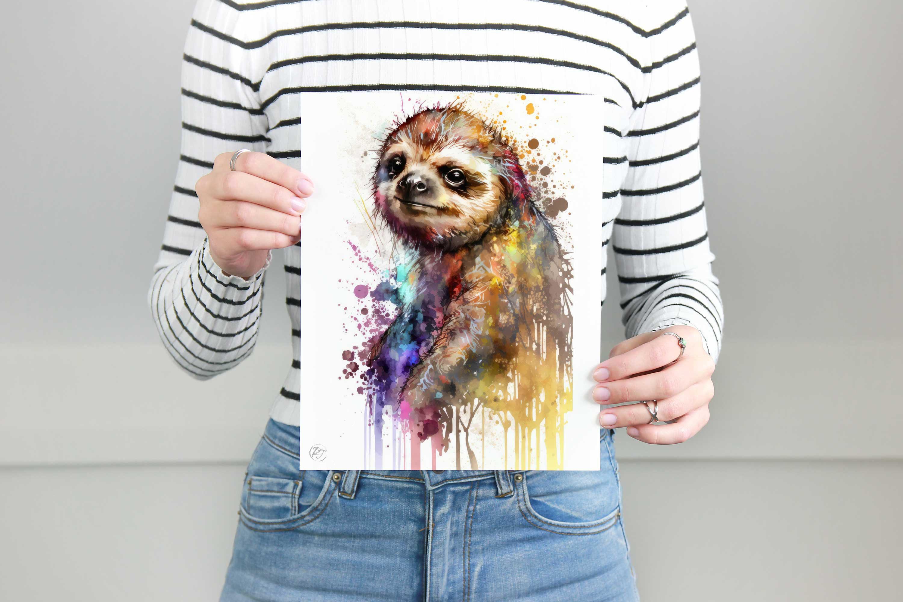 Sloth Watercolor Art Print, Nursery Animal Canvas Print, Cute Decor, Framed Kids Wall Art