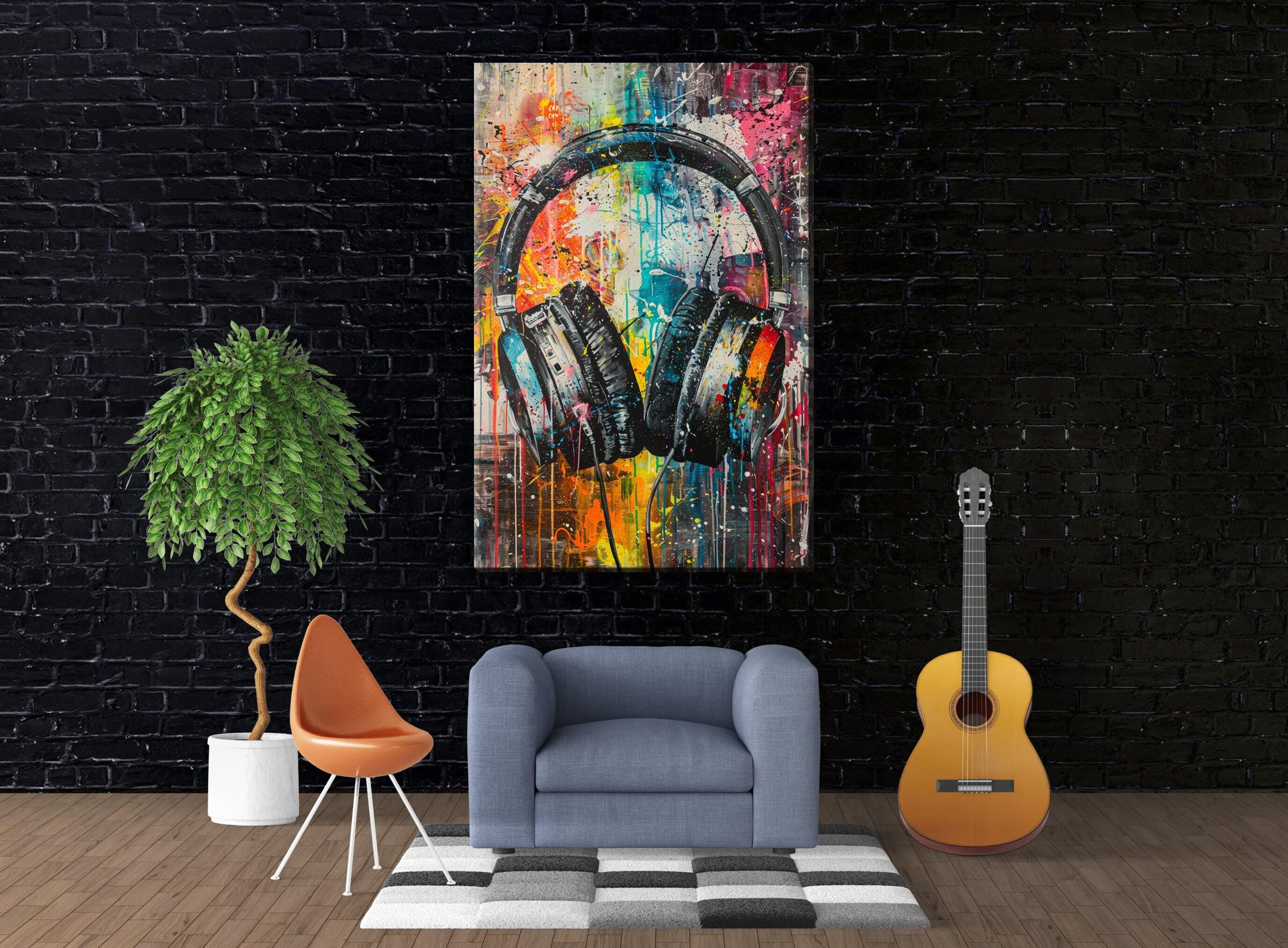 Colorful Headphones Wall Art - Large Canvas Print | Vibrant Music Decor