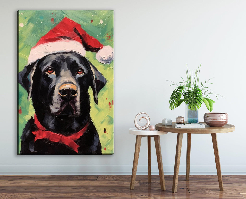 Black Lab Christmas Art - Festive Dog Painting on Extra Large Gallery Wrapped Canvas