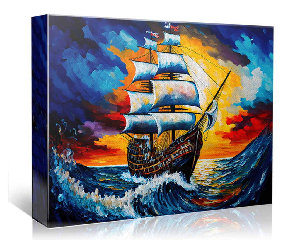 Pirate Ship Painting - Colorful Pirate Wall Art | Kids Room Canvas Print