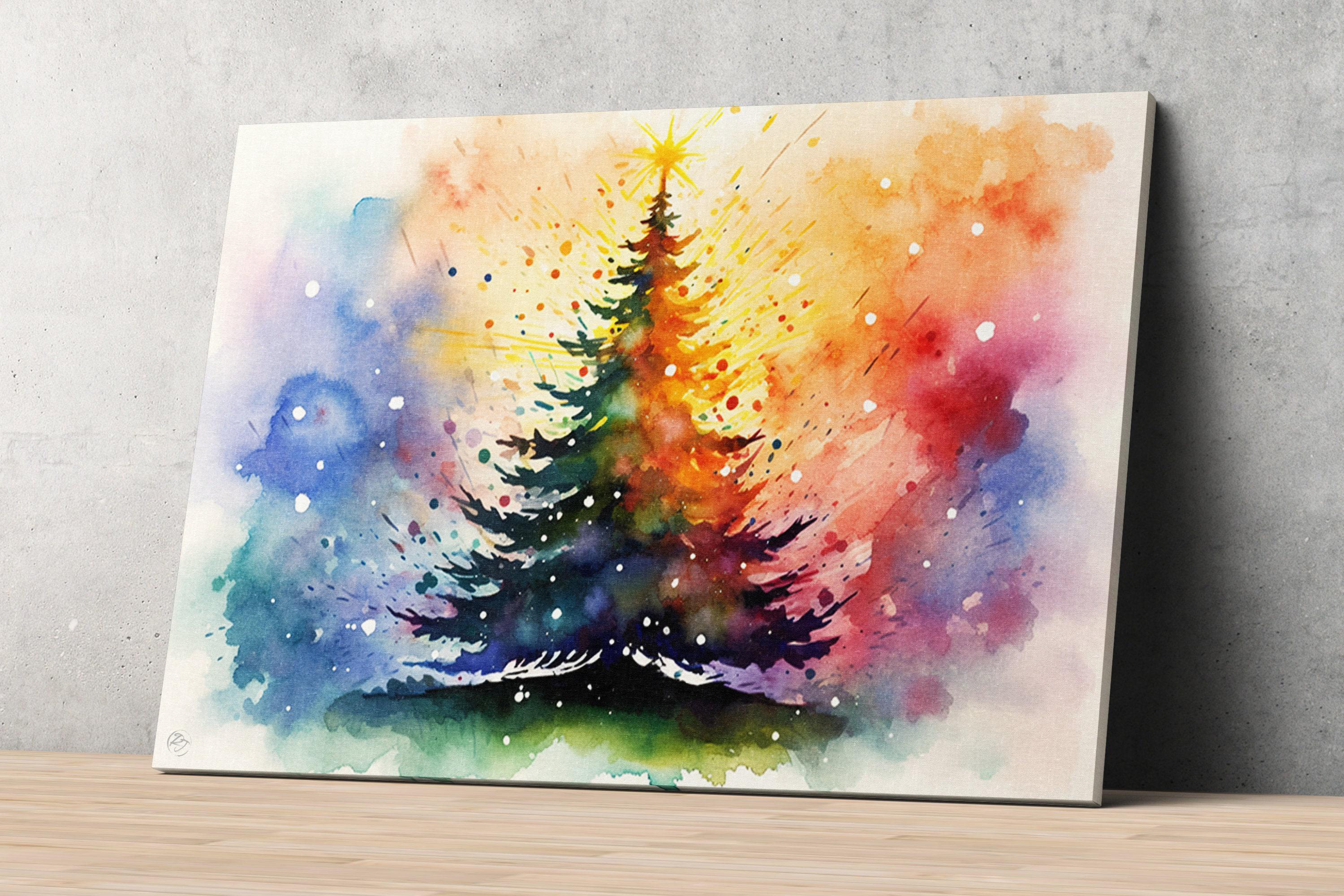 Charming Watercolor Christmas Tree - Winter Wonderland Art, Print on Canvas, Artist Paper, Watercolor Paper, Available in Extra Large Sizes