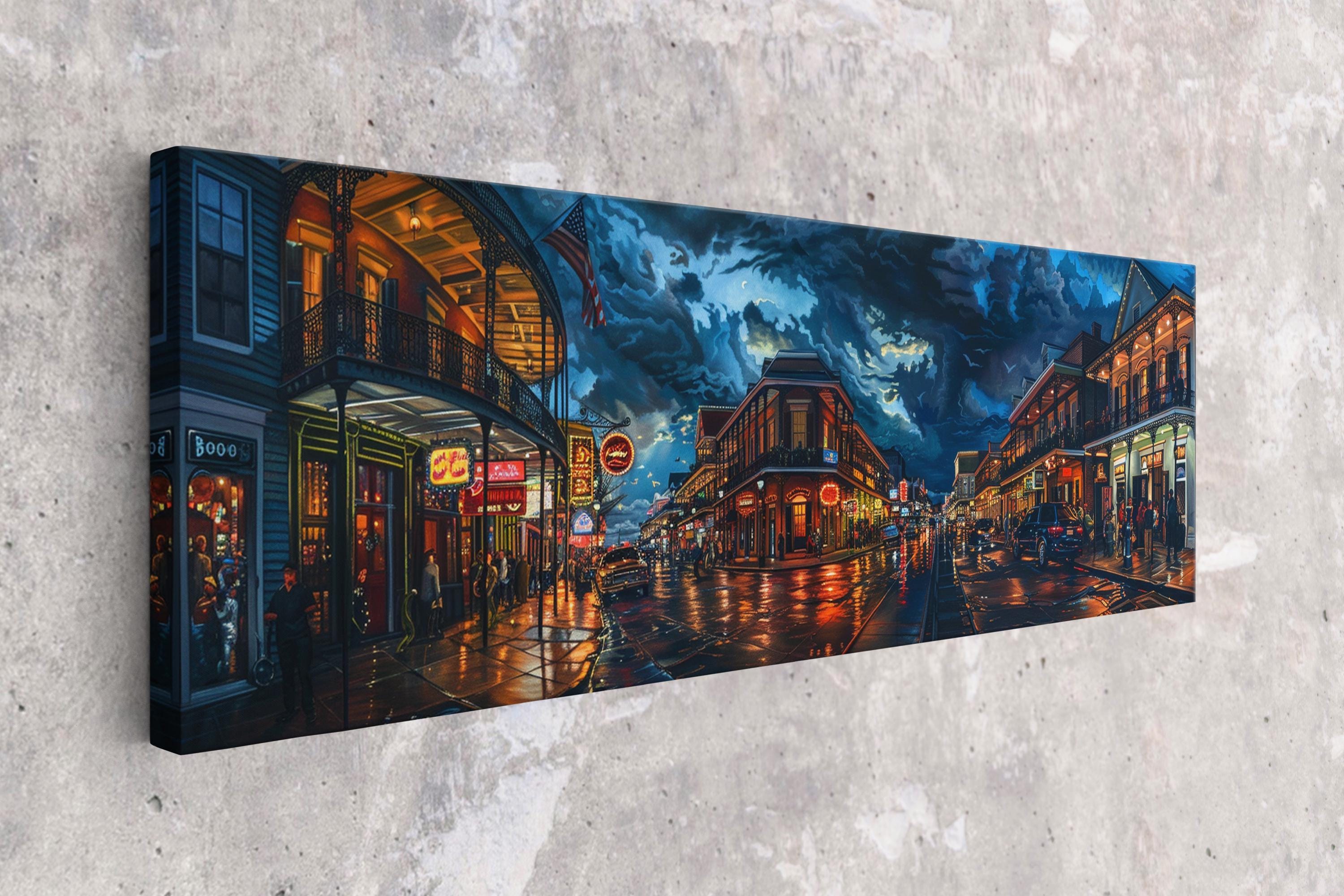 a painting of a city street at night