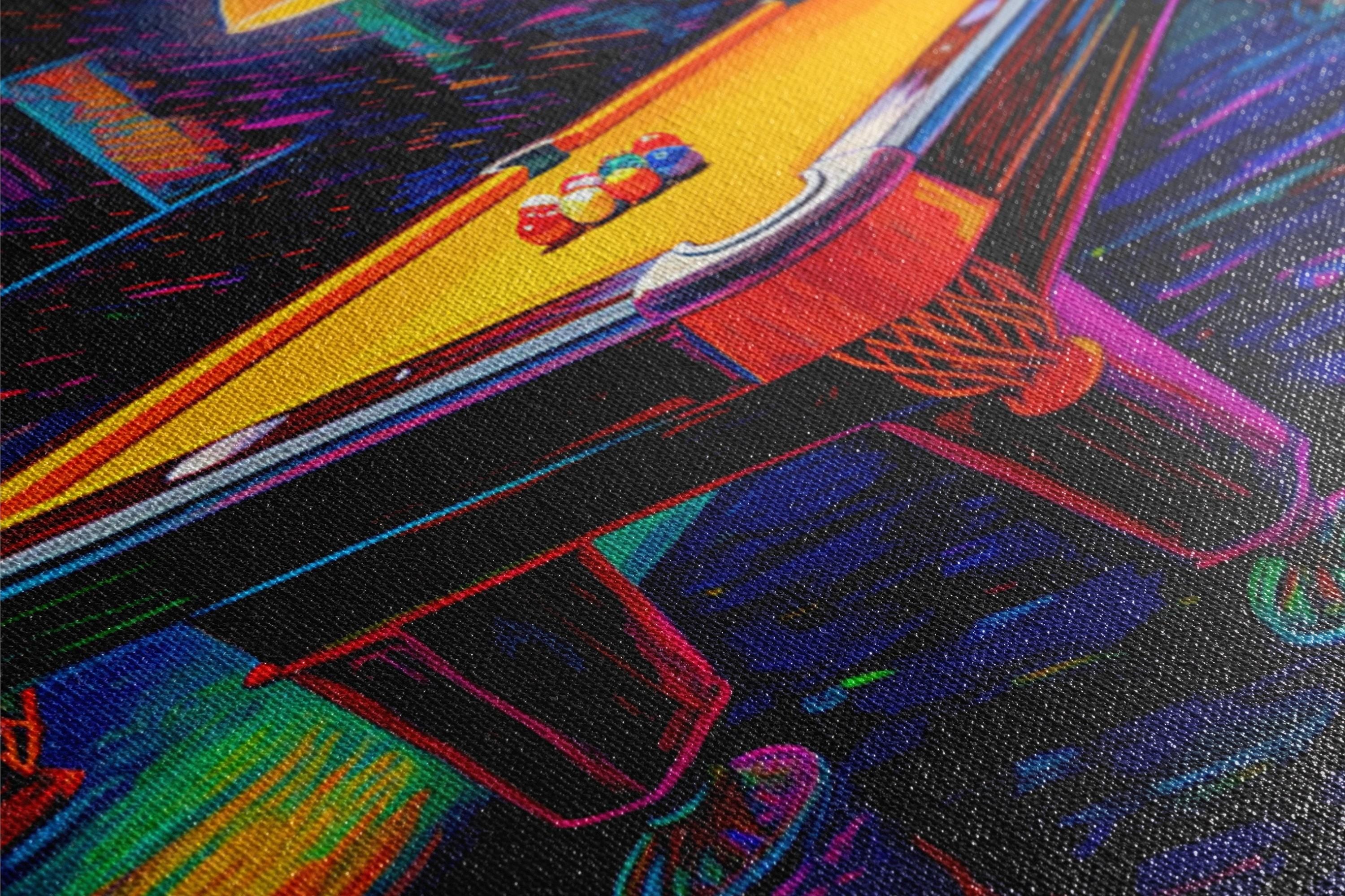 Neon Synthwave Pool Art – Vintage Billiards Table Print | Ready to Hang Canvas