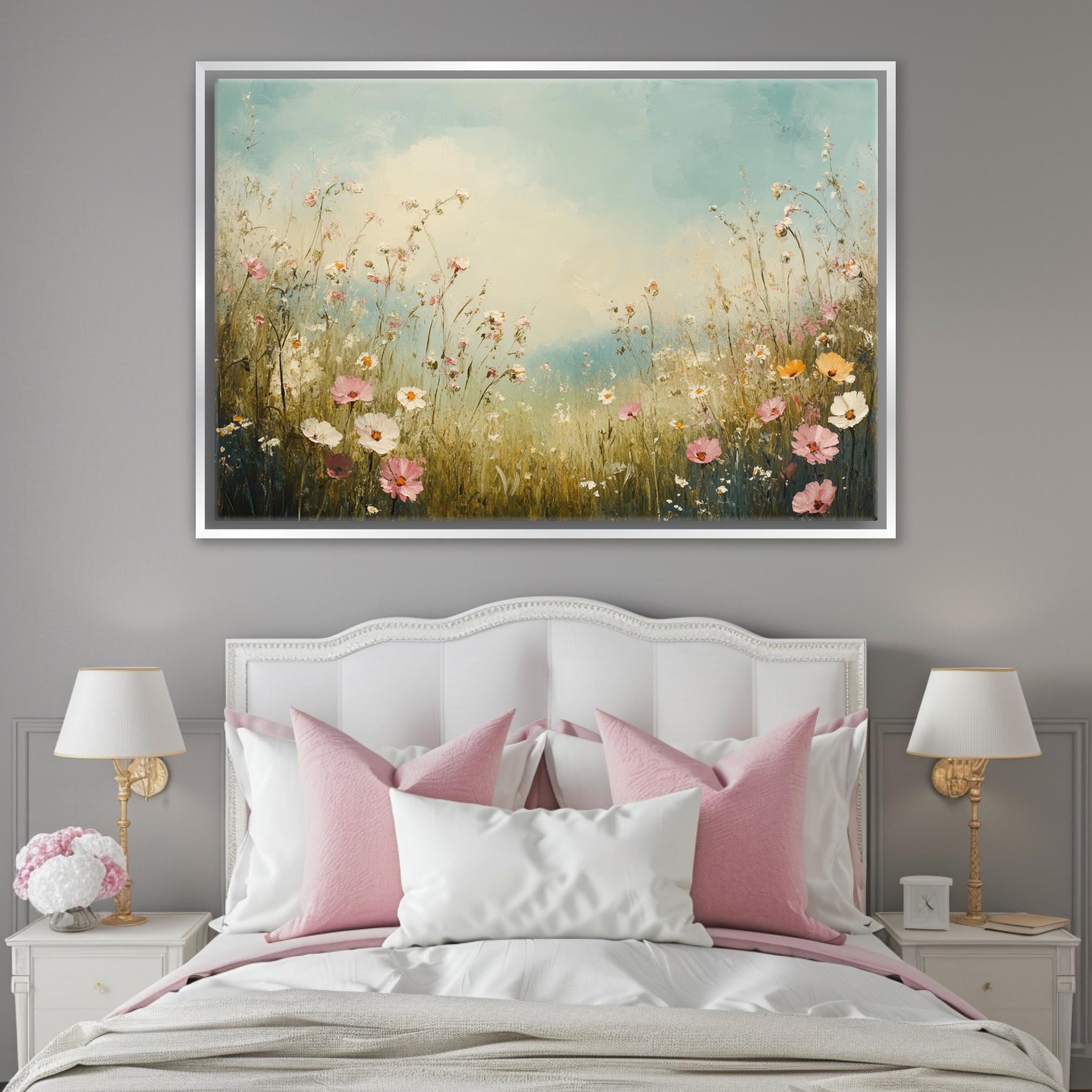 Vintage Wall Art – Extra Large Wildflower Canvas Print | Muted Color, Ready to Hang