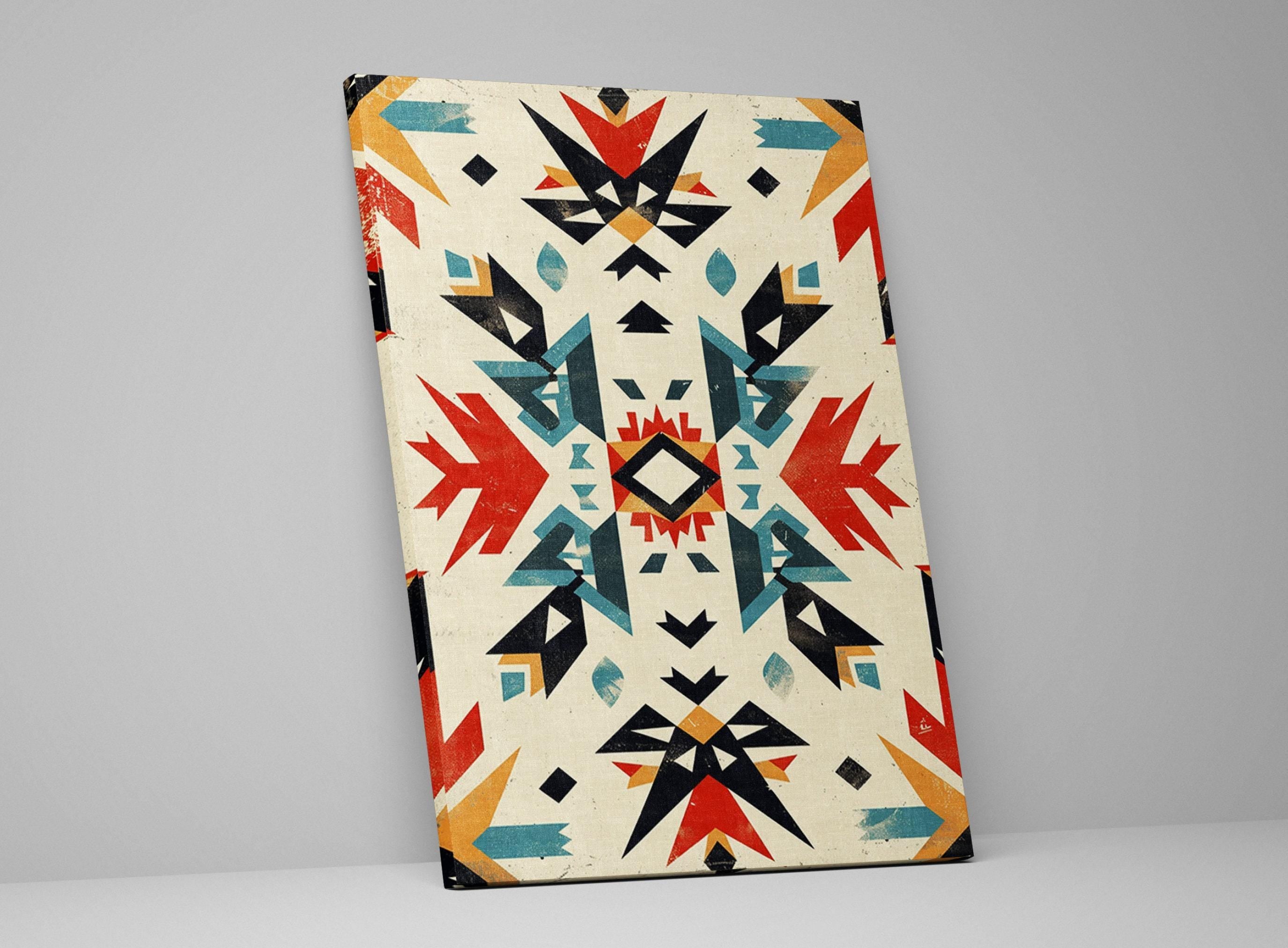 Native American Wall Decor – Extra Large Gallery Wrapped Canvas With Tribal Pattern Art