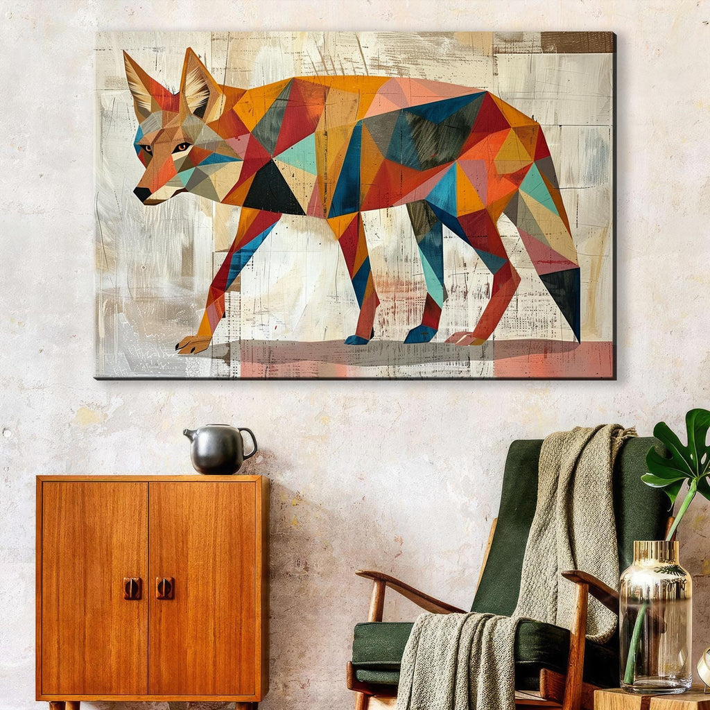 Retro Coyote Art - Large Canvas Print | Mid Century Modern Desert Decor, Gallery Wrapped