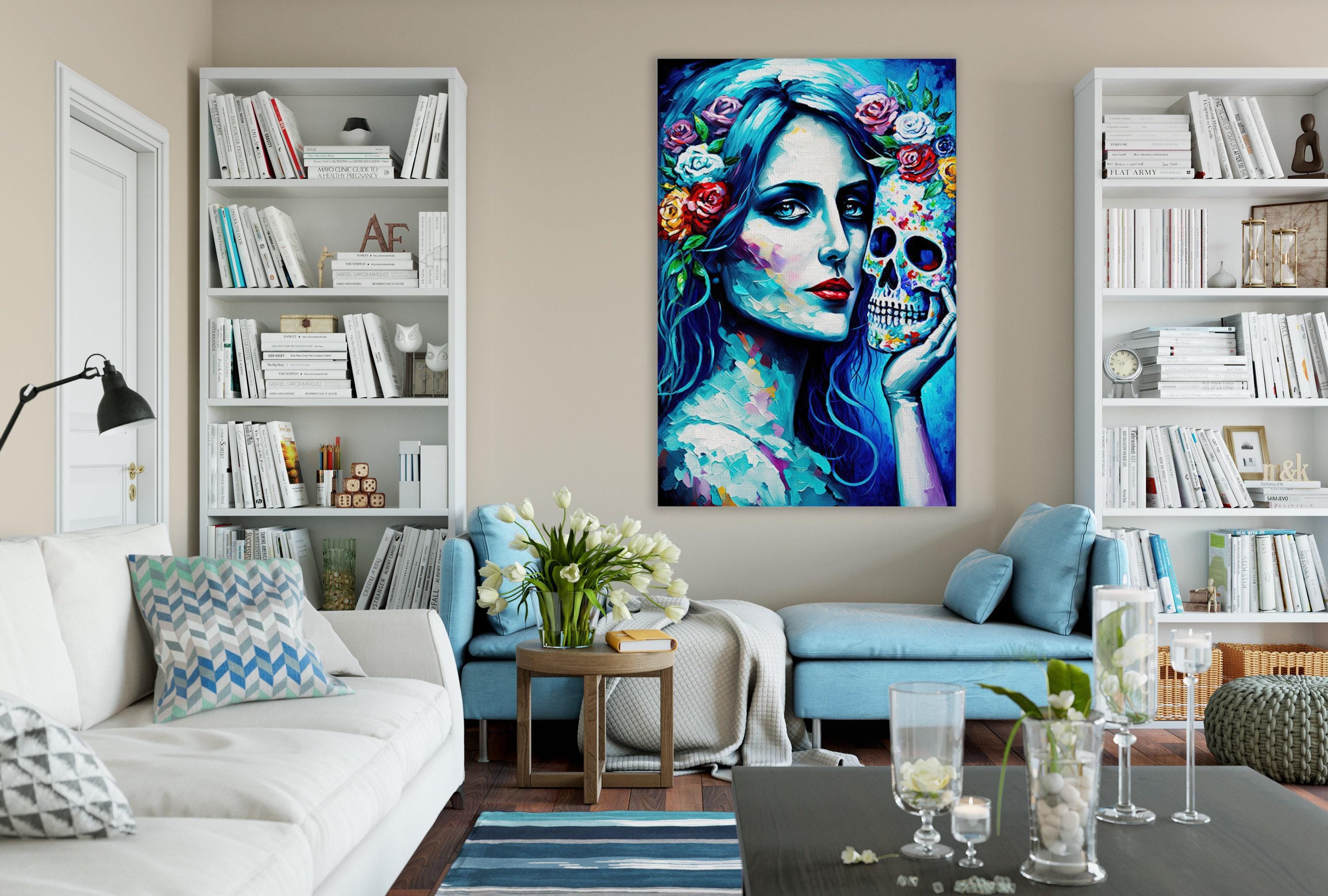 Blue Sugar Skull Canvas - Day of the Dead Art | Gallery Wrapped, Ready to Hang, Extra Large