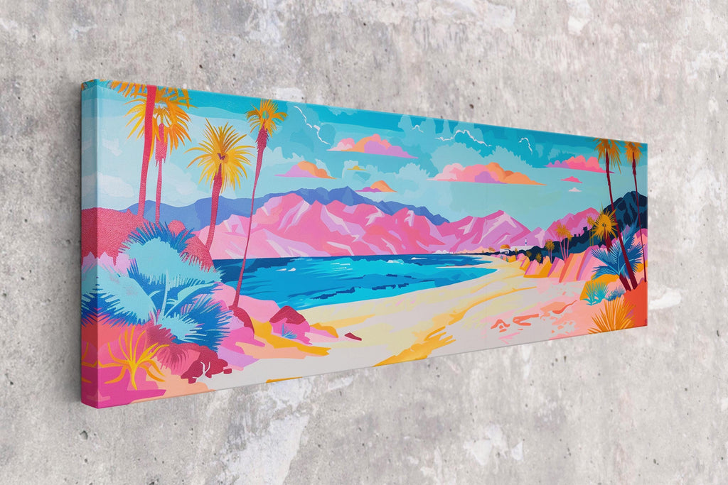 Panoramic Beach Wall Art - Oversized Canvas Art, Pink Blue Pastel Coastal Decor