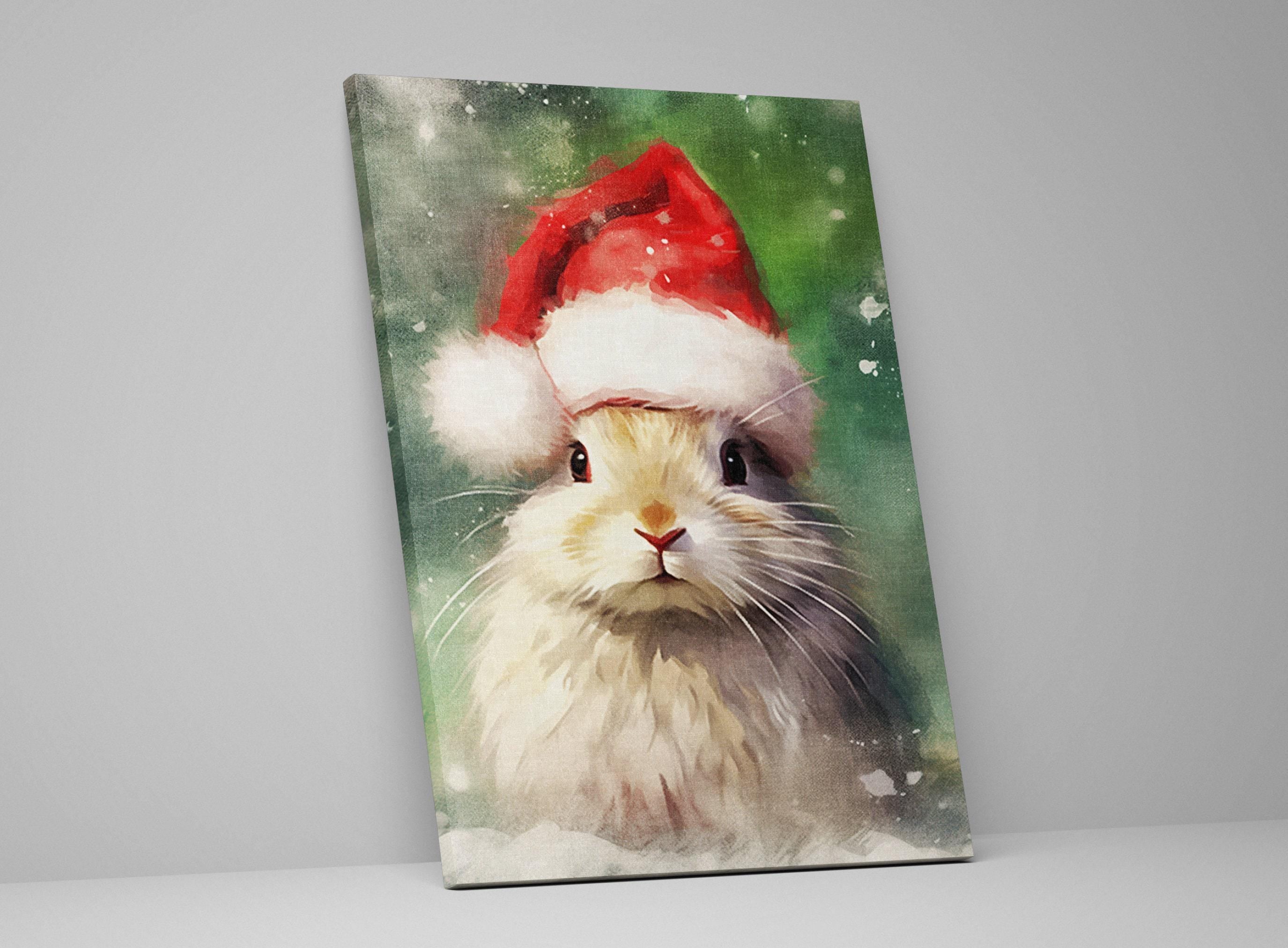 Festive Bunny Painting - Large Giclee Print On Gallery Wrapped Canvas With Holiday Charm