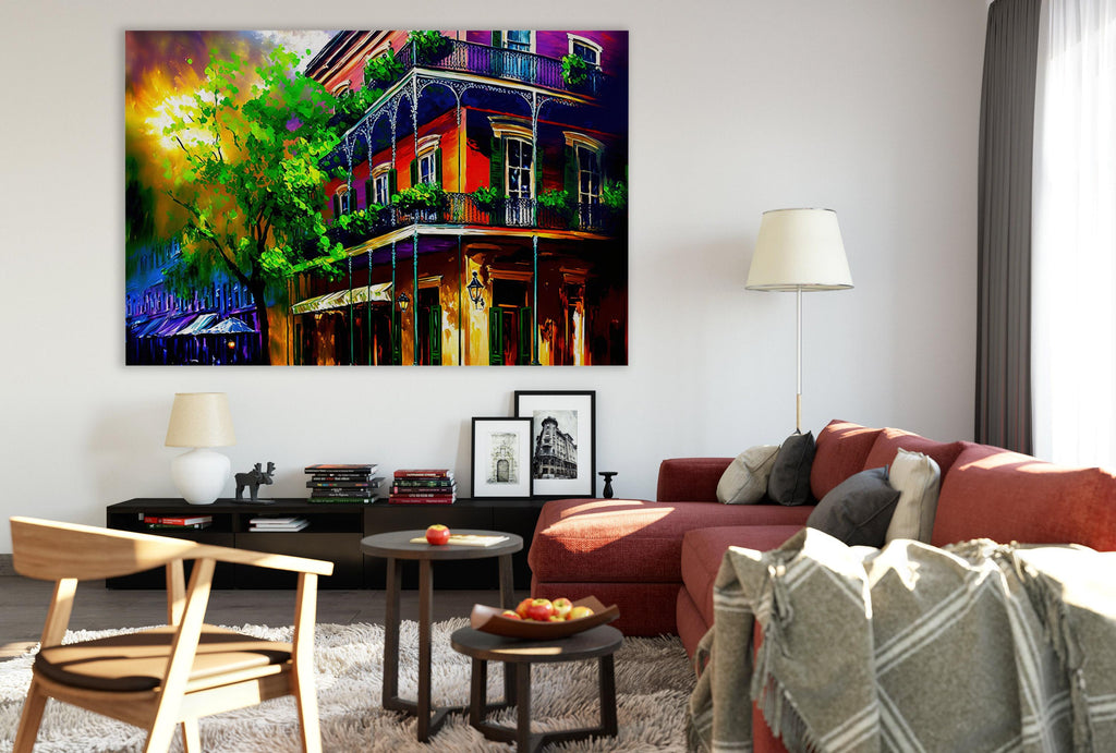 New Orleans Canvas Art – French Quarter Painting | Bourbon Street Balcony Decor