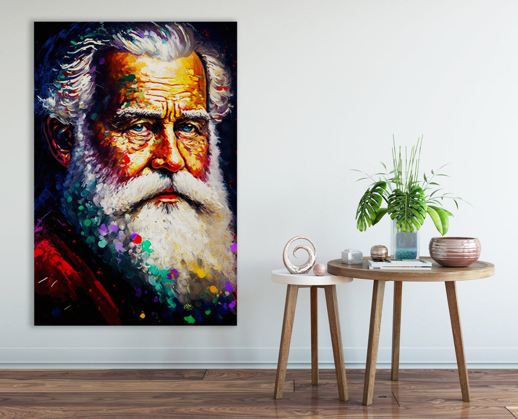 Santa Portrait Canvas - Old Saint Nick Painting | Holiday Wall Art Decor