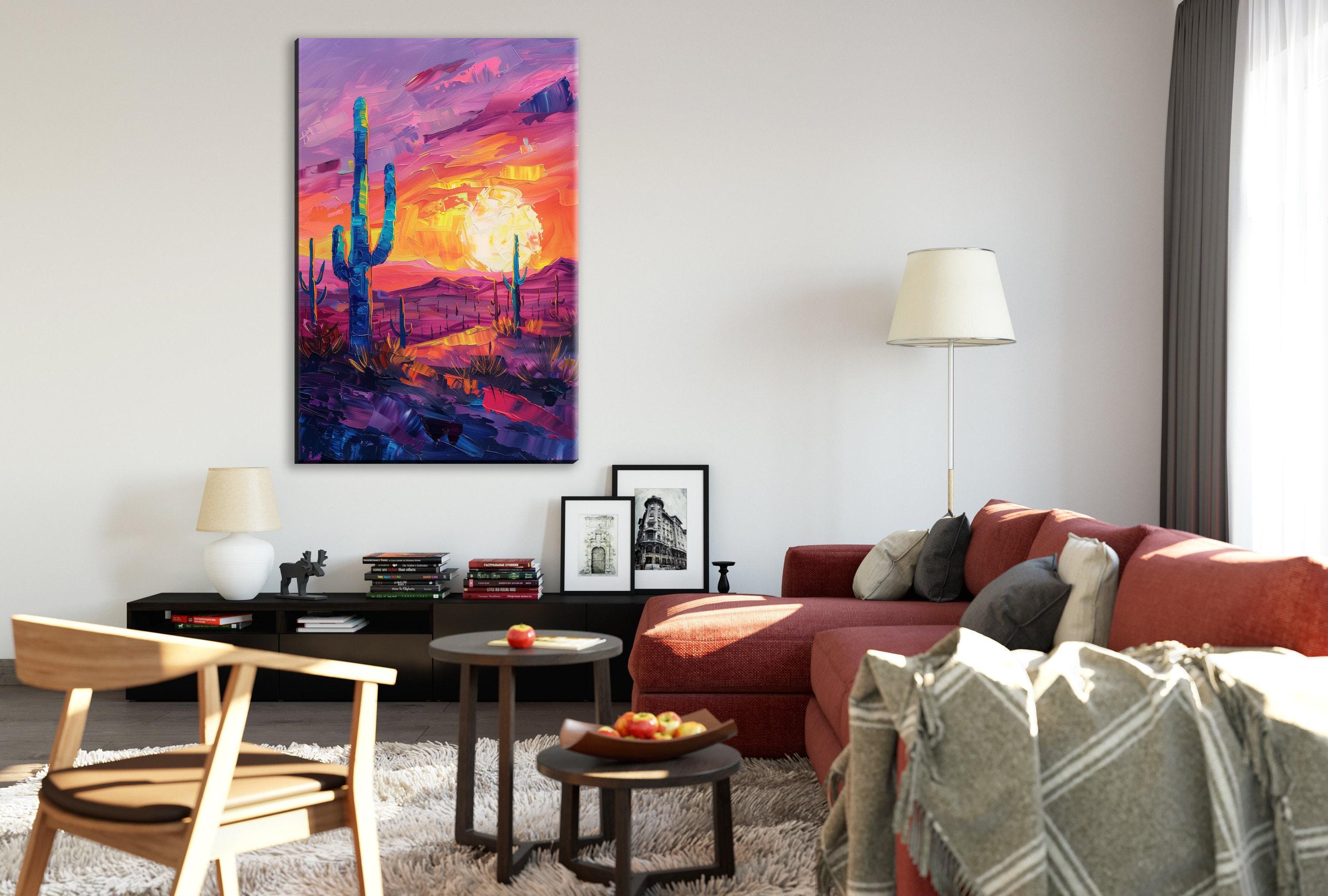 Desert Saguaro Canvas – Southwest Wall Art | Gallery Wrapped Sunset Cactus Silhouette Print