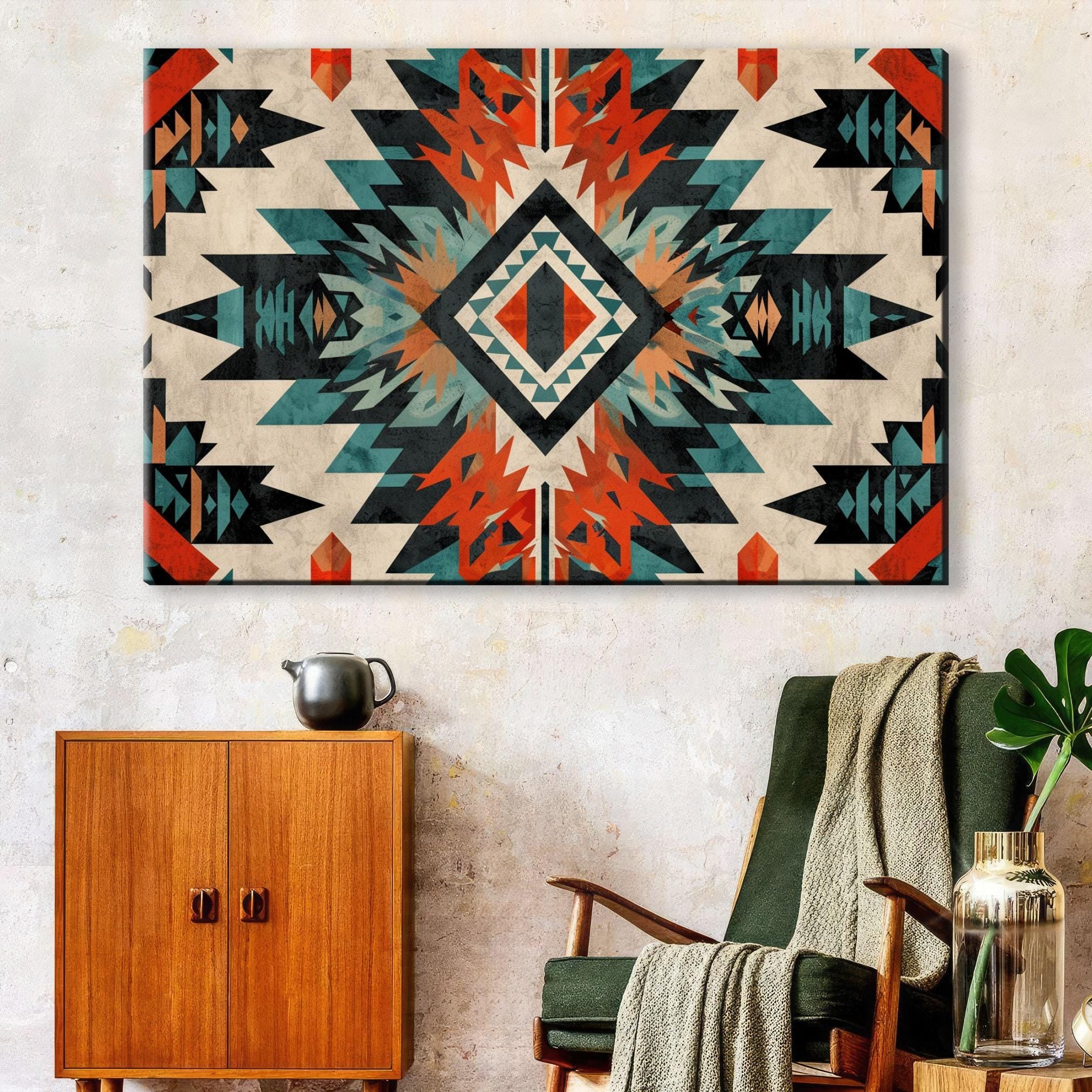 Native American Wall Art – Tribal Pattern Decor on Gallery Wrapped Canvas, Extra Large