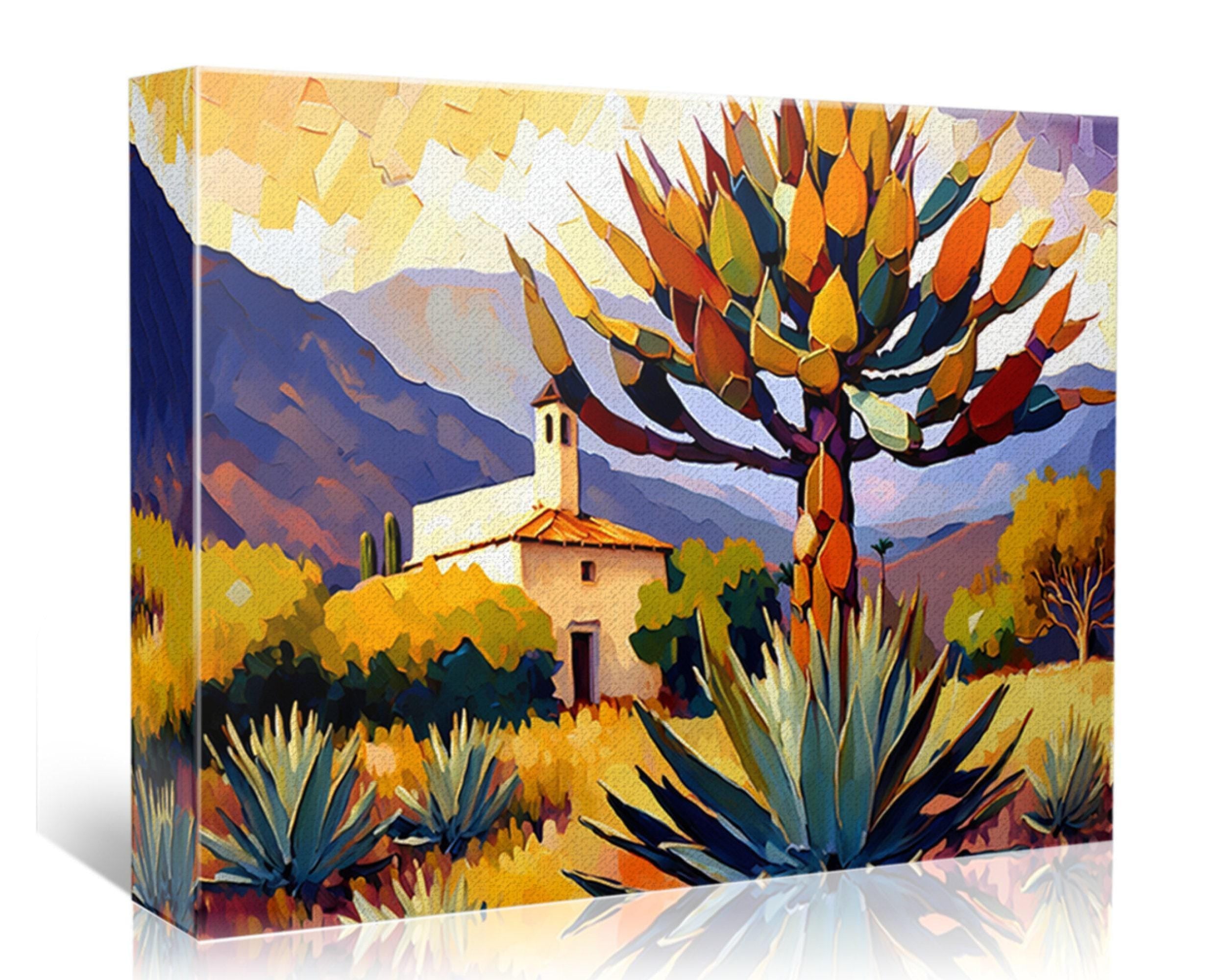 Southwest Desert Art - Agave Cactus Canvas | Vibrant Desert Landscape Painting