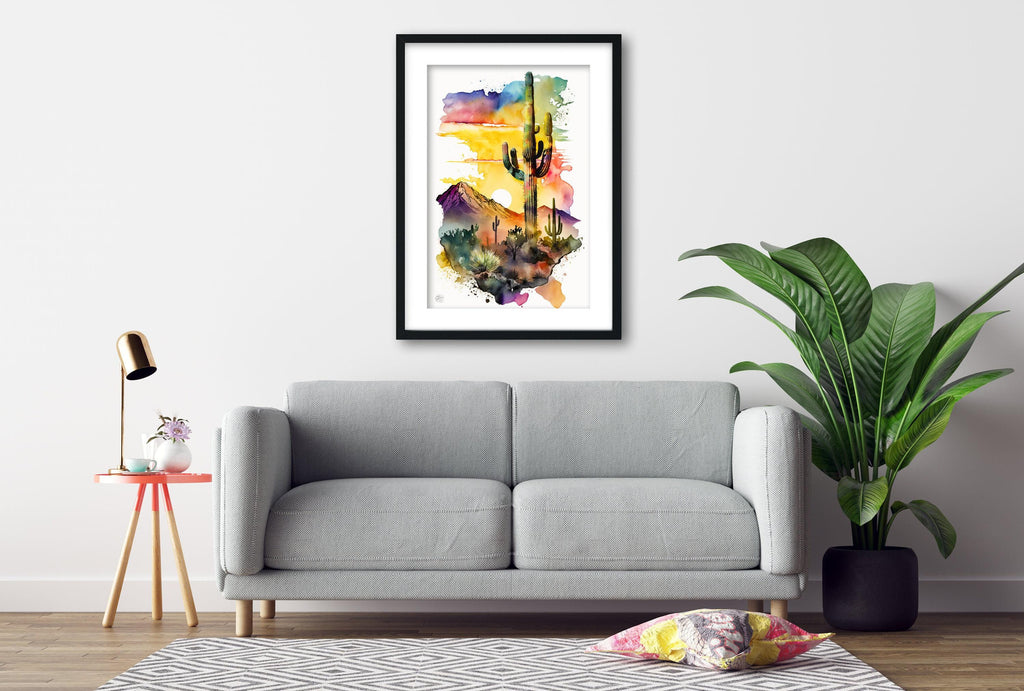 Sunset Over Desert: Watercolor Desert Landscape Print, Giclee Print Canvas, Artist Paper, Watercolor Paper, Available in Extra Large Sizes