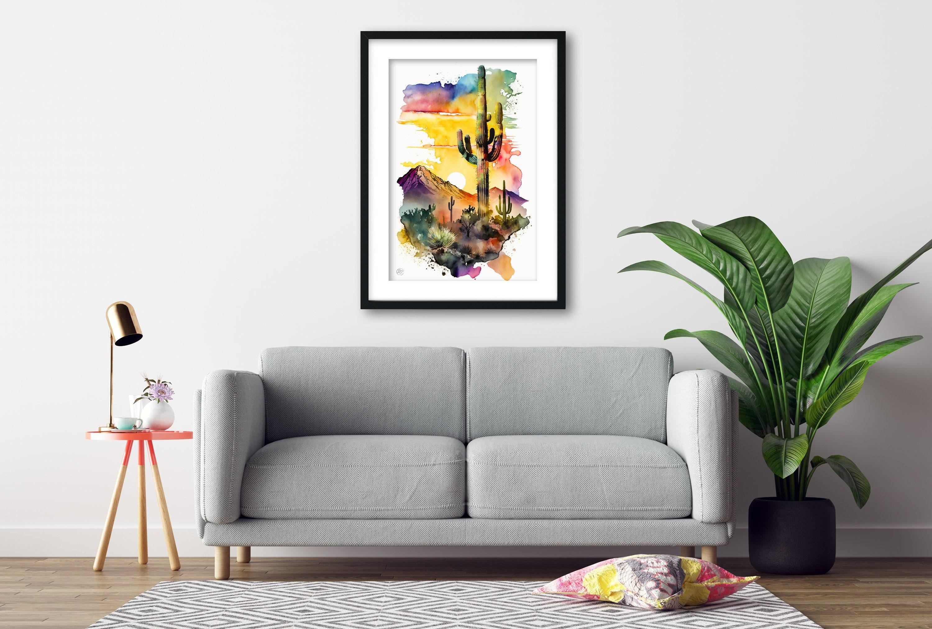 Sunset Over Desert: Watercolor Desert Landscape Print, Giclee Print Canvas, Artist Paper, Watercolor Paper, Available in Extra Large Sizes