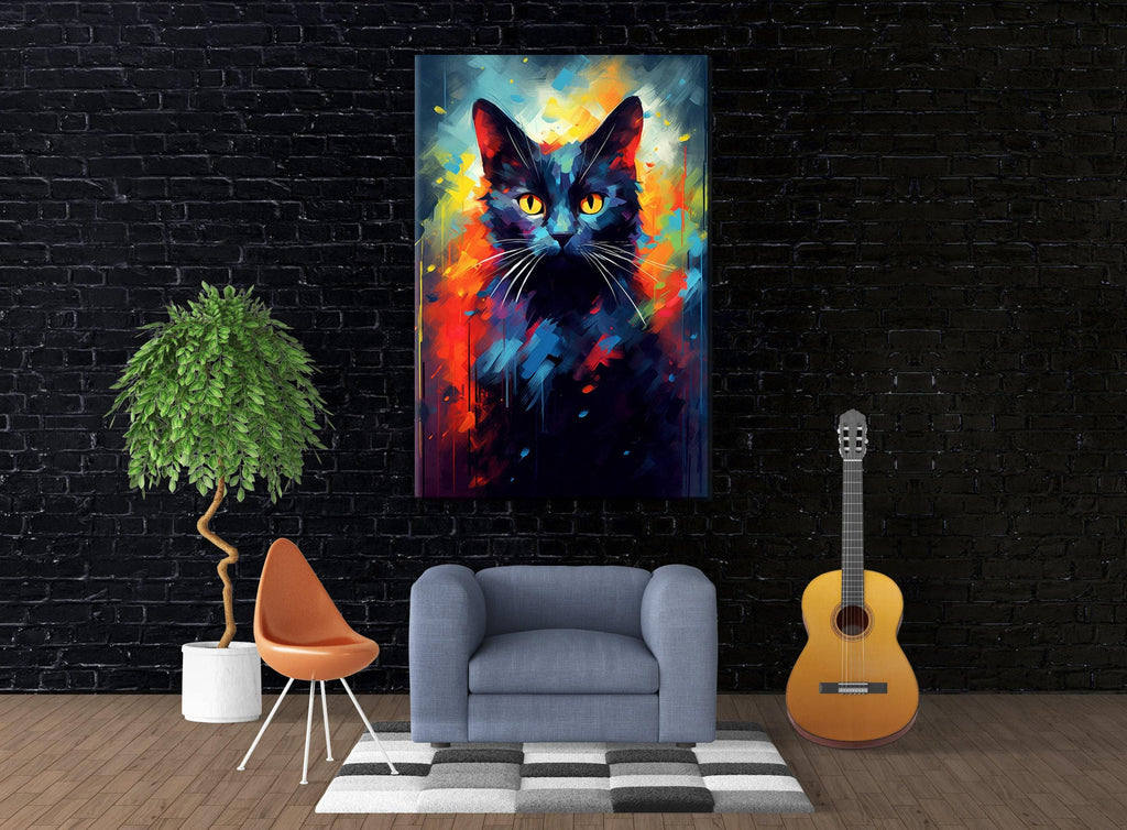 Halloween Black Cat Art - Large Gallery Wrapped Canvas Wall Art | Spooky Home Decor