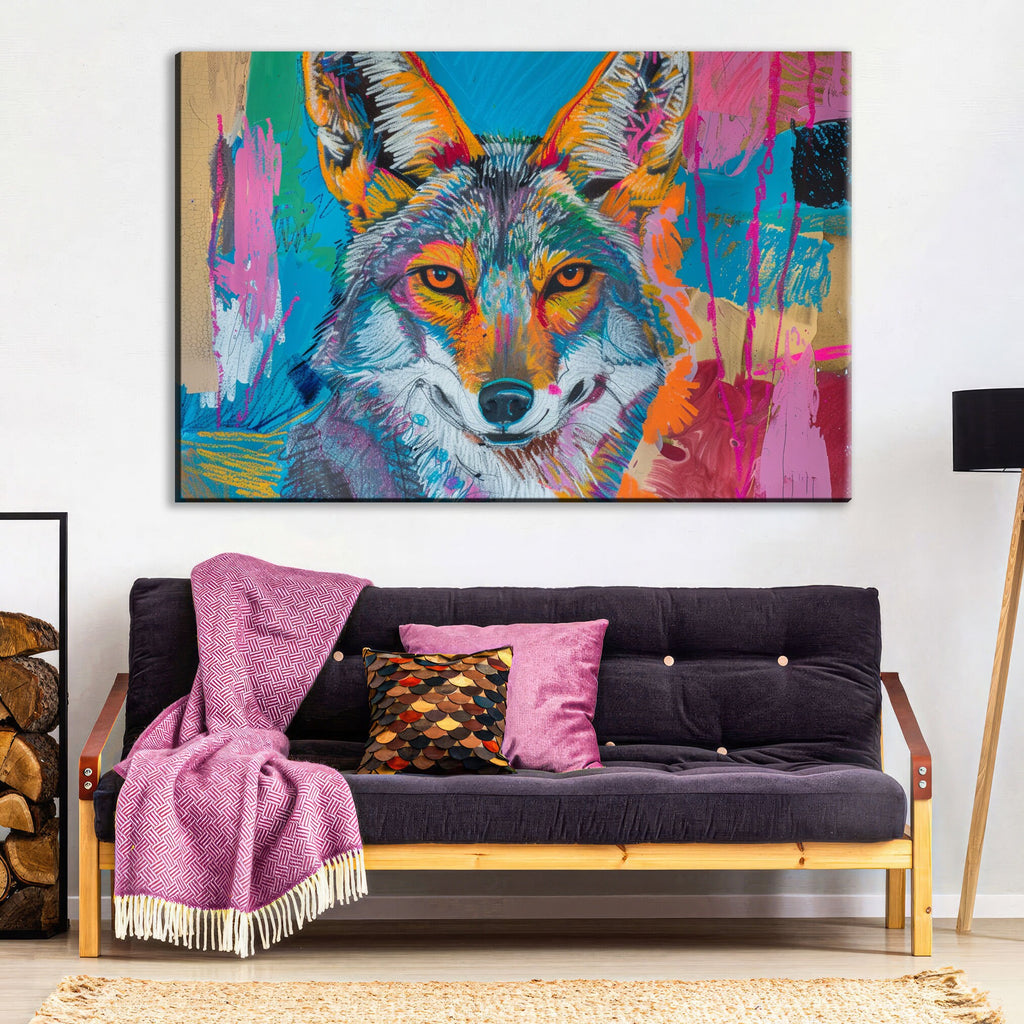 Modern Coyote Canvas – Large Gallery Wrapped Pop Art Style Coyote Print, Ready to Hang