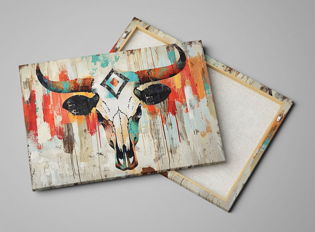 Cowboy Cow Skull Art - Rustic Wall Art | Large Canvas Print, Texas Home Decor