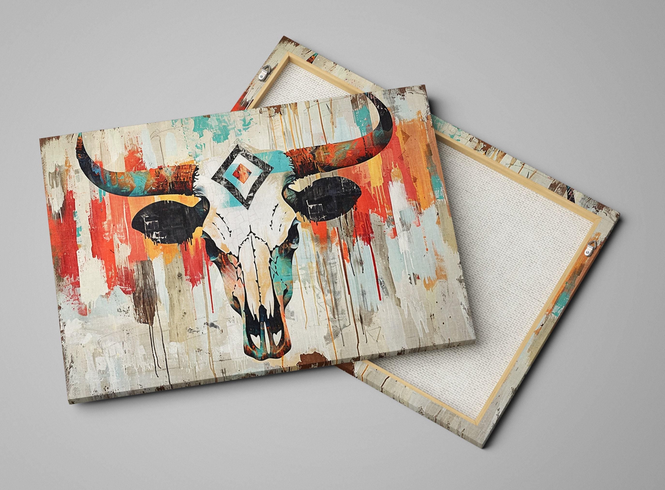 Cowboy Cow Skull Art - Rustic Wall Art | Large Canvas Print, Texas Home Decor