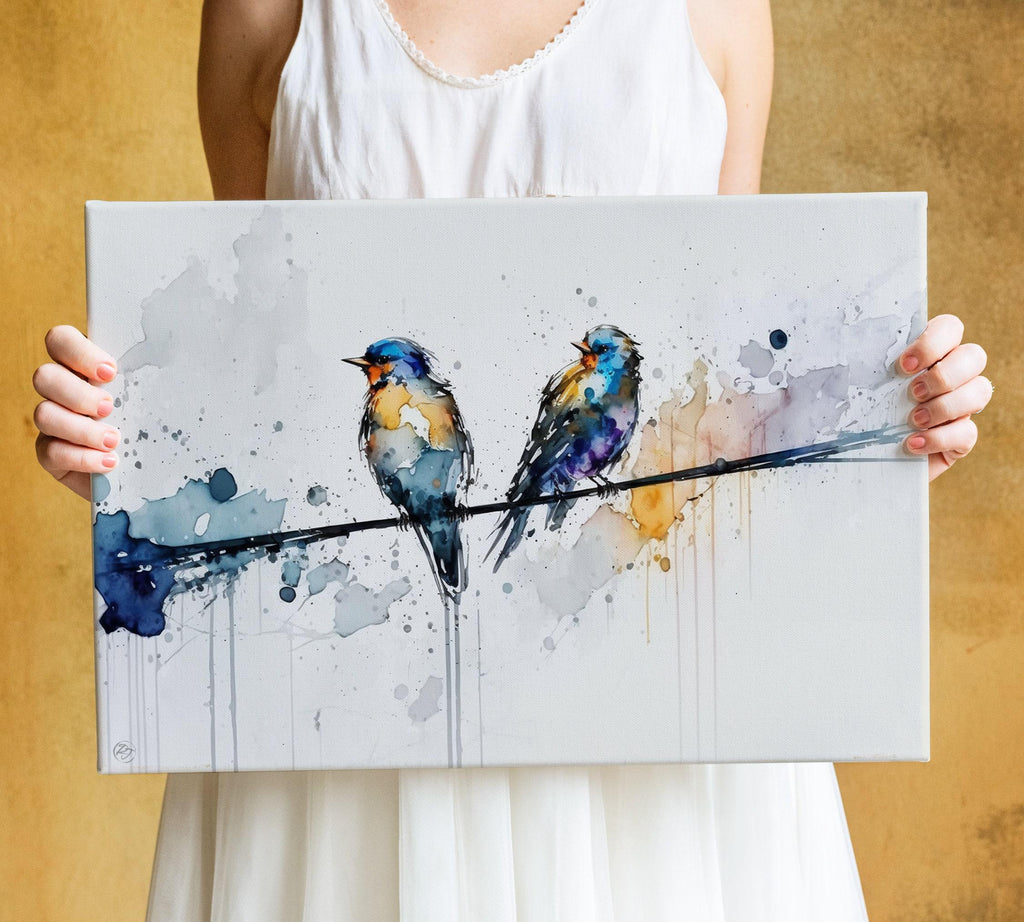 Feathered Gathering: Group of Birds Watercolor, Giclee Canvas Print, Artist Paper, Watercolor Paper, Available in Extra Large Sizes