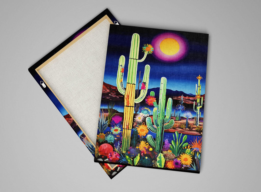 Desert Night Painting – Large Canvas Art | Southwest Wall Art, Twilight Desert Decor