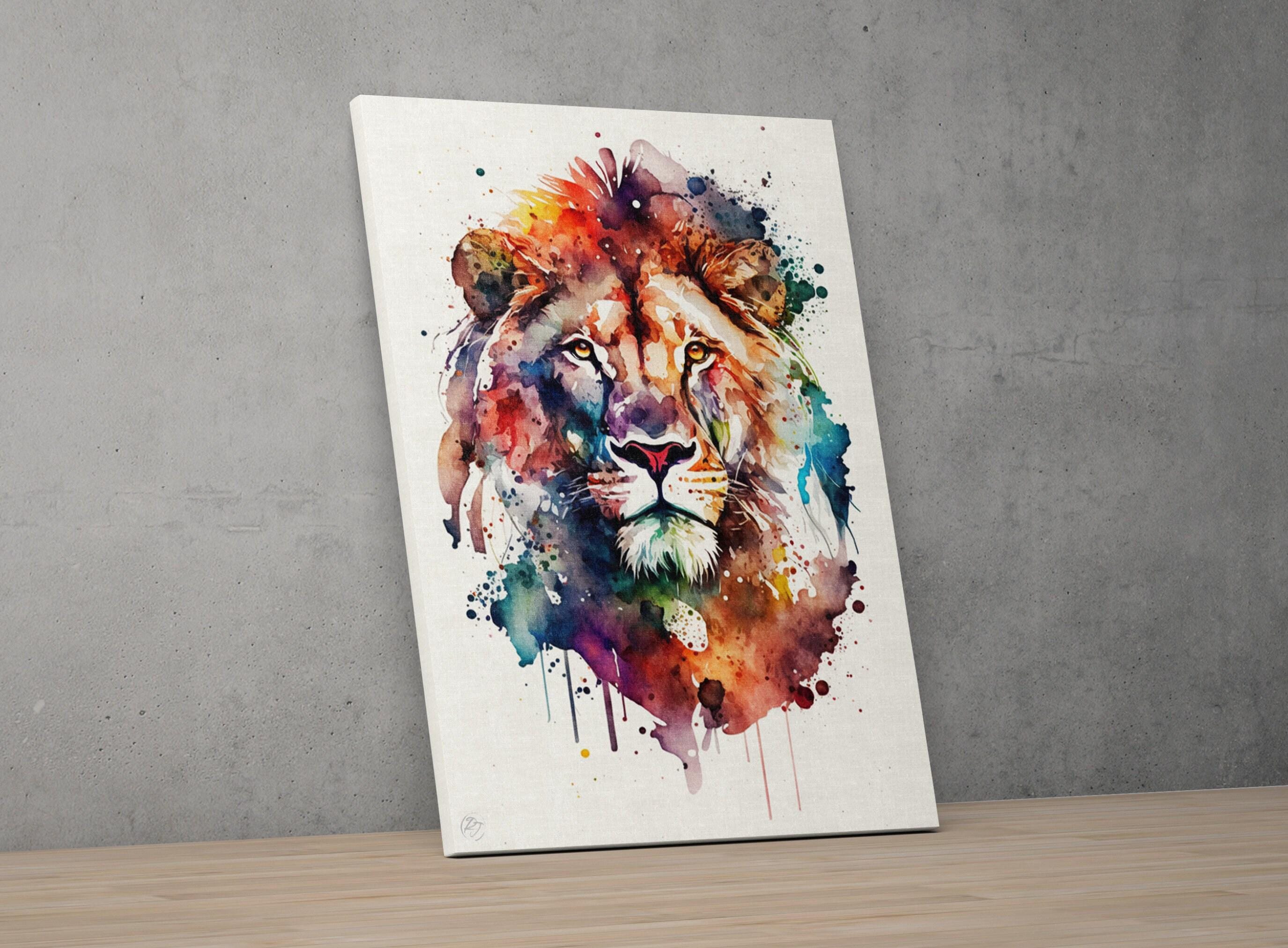 Wildlife Majesty: Lion Watercolor Painting, Giclee Print on Canvas, Artist Paper, Watercolor Paper, Available in Extra Large Sizes