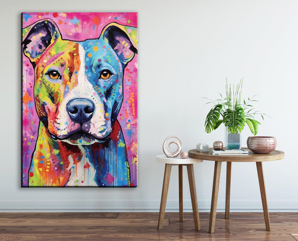 Pitbull Canvas Art - Large Dog Canvas Wall Art With Real Wood Frame