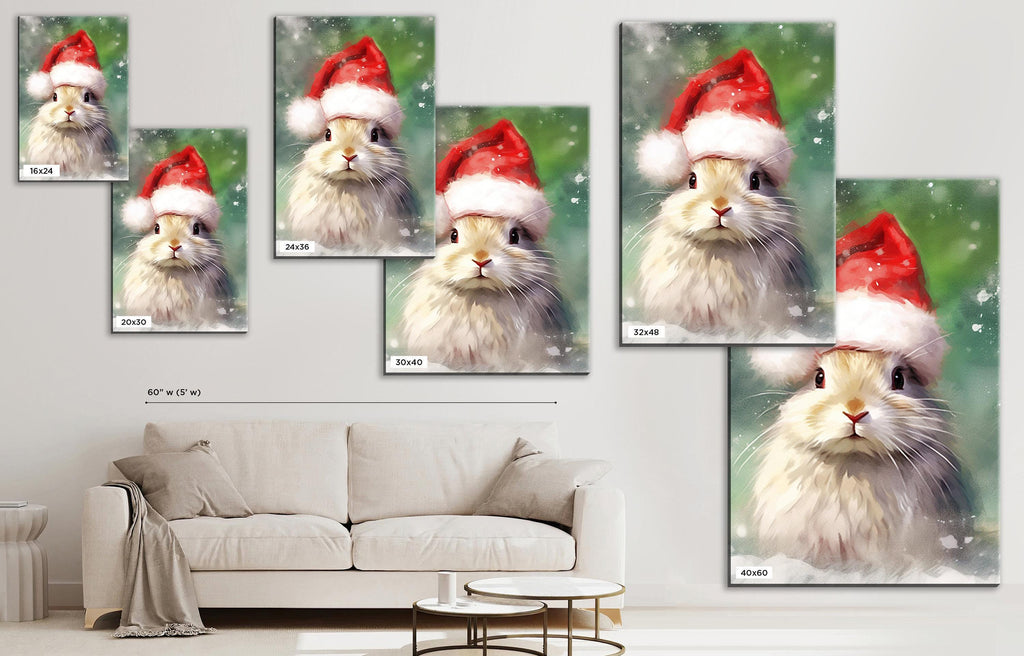 Festive Bunny Painting - Large Giclee Print On Gallery Wrapped Canvas With Holiday Charm