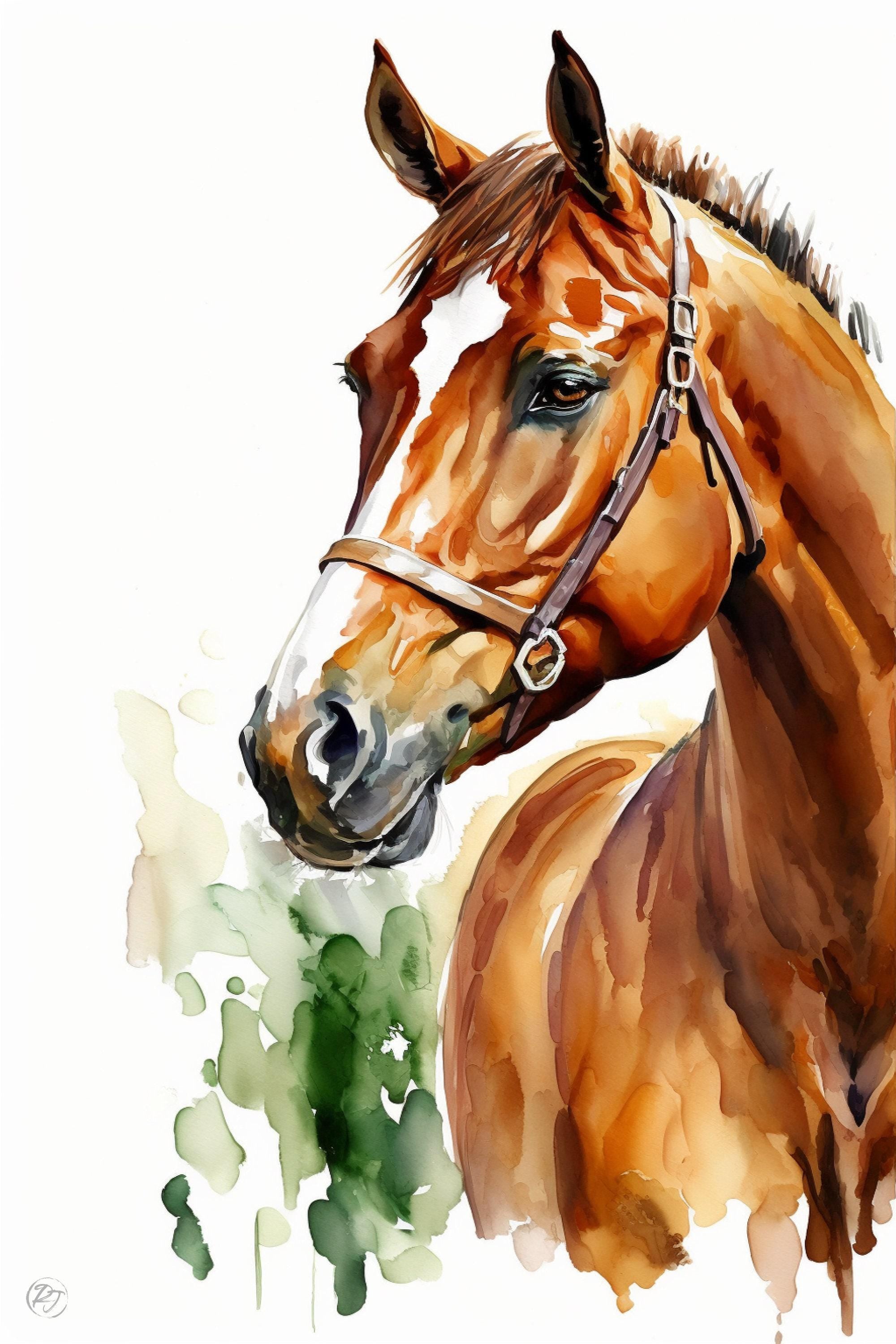 Equestrian Elegance: Watercolor Horse Wall Art Print, Giclee Print on Canvas, Artist Paper, Watercolor Paper, Available in Extra Large Sizes