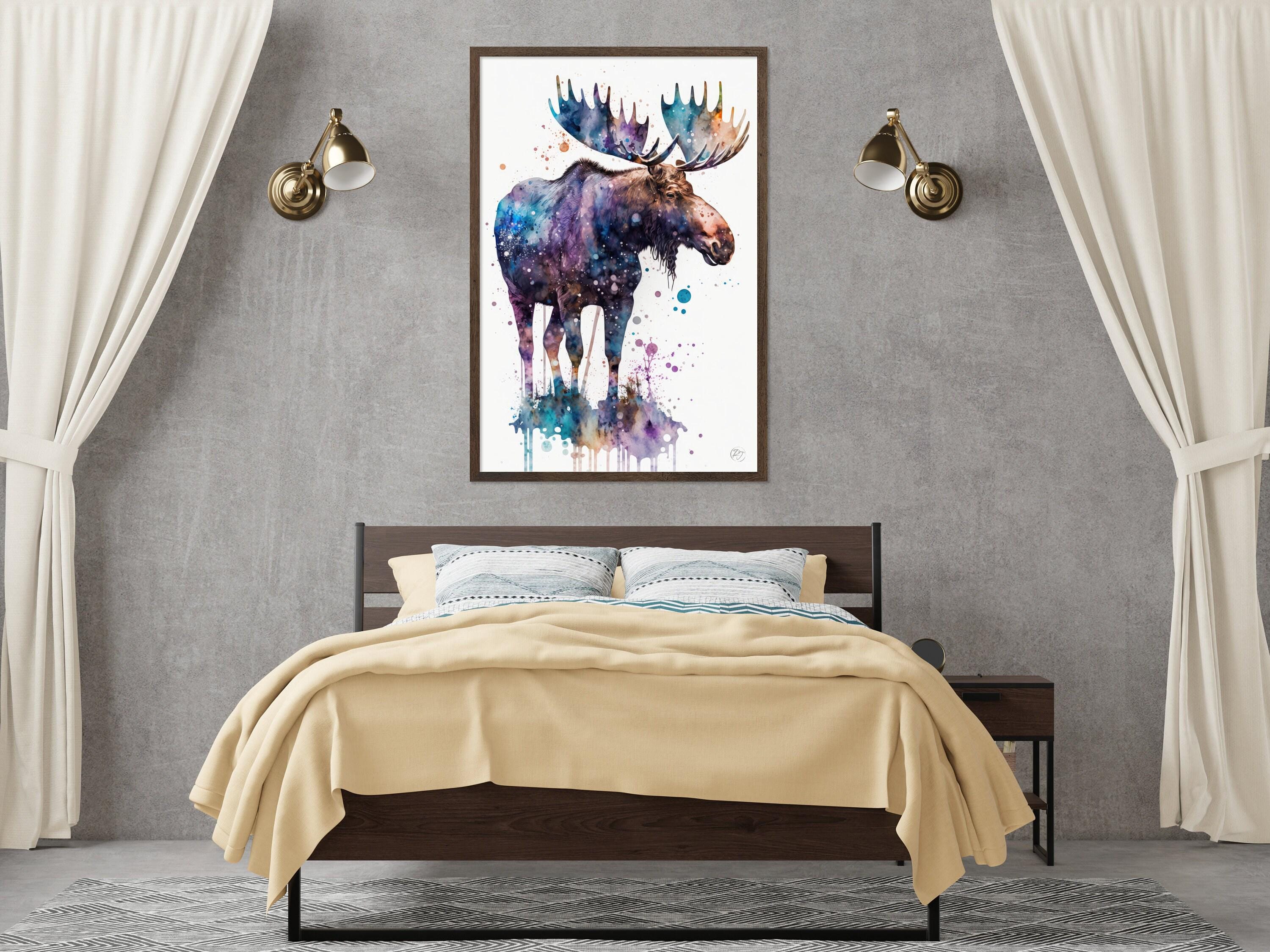 Moose Watercolor Art Print, Nursery Animal Canvas Print, Cute Decor, Framed Kids Wall Art