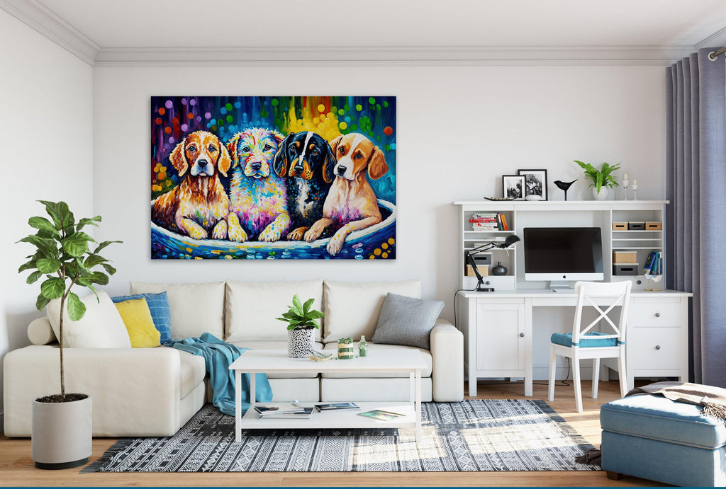 Dog Bath Art – Vibrant Colorful Dog Wall Art Canvas | Playful Pet Decor
