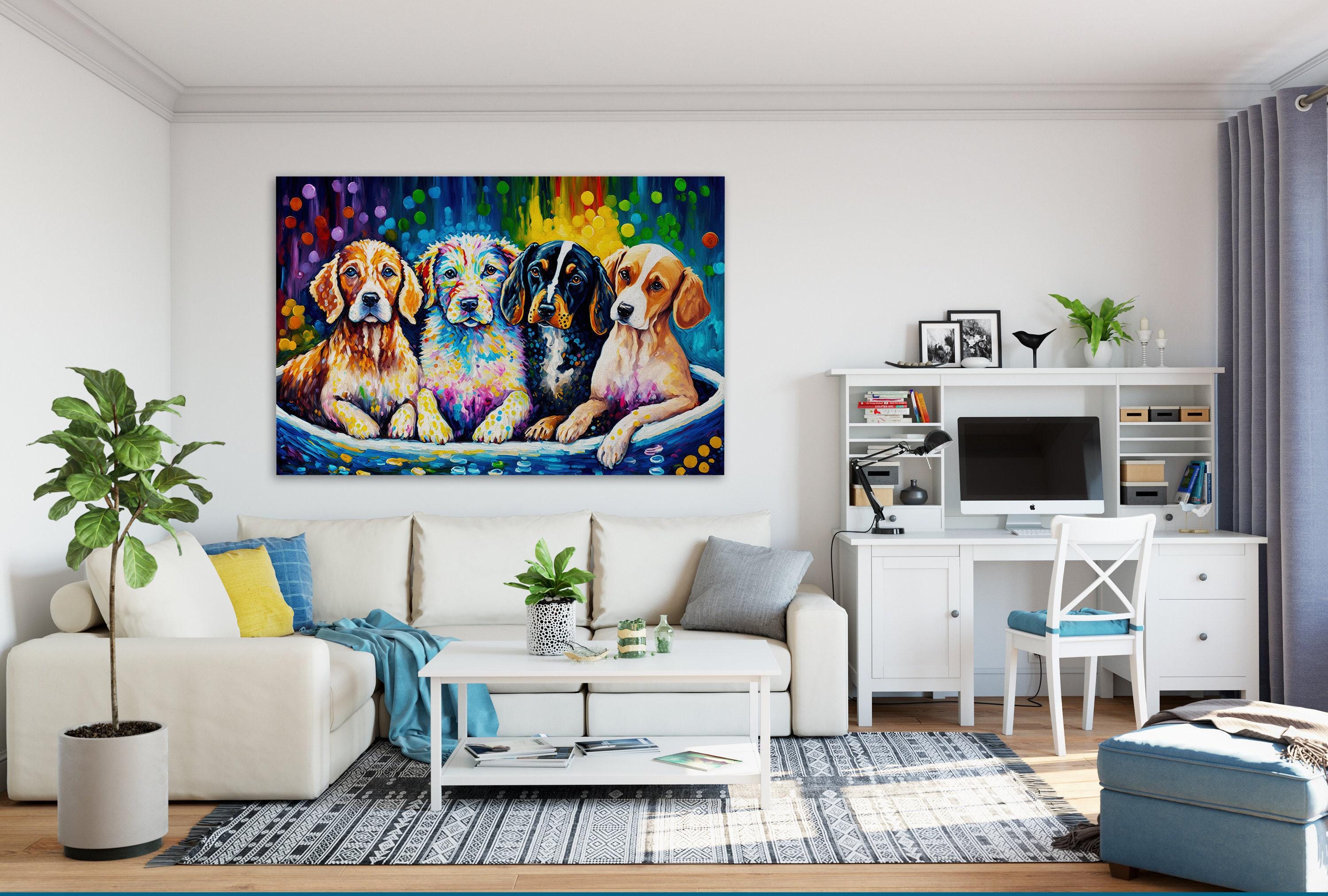 Dog Bath Art – Vibrant Colorful Dog Wall Art Canvas | Playful Pet Decor