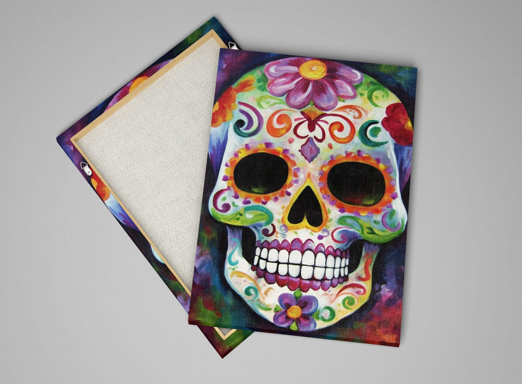 Sugar Skull Wall Art – Colorful Day of the Dead Art on Large Giclee Canvas Print