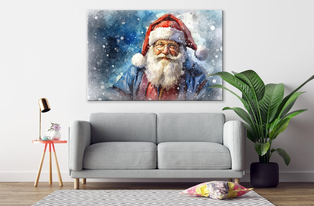 Santa Claus Watercolor - Festive Holiday Wall Art, Giclee Print on Canvas, Artist Paper, Watercolor Paper, Available in Extra Large Sizes