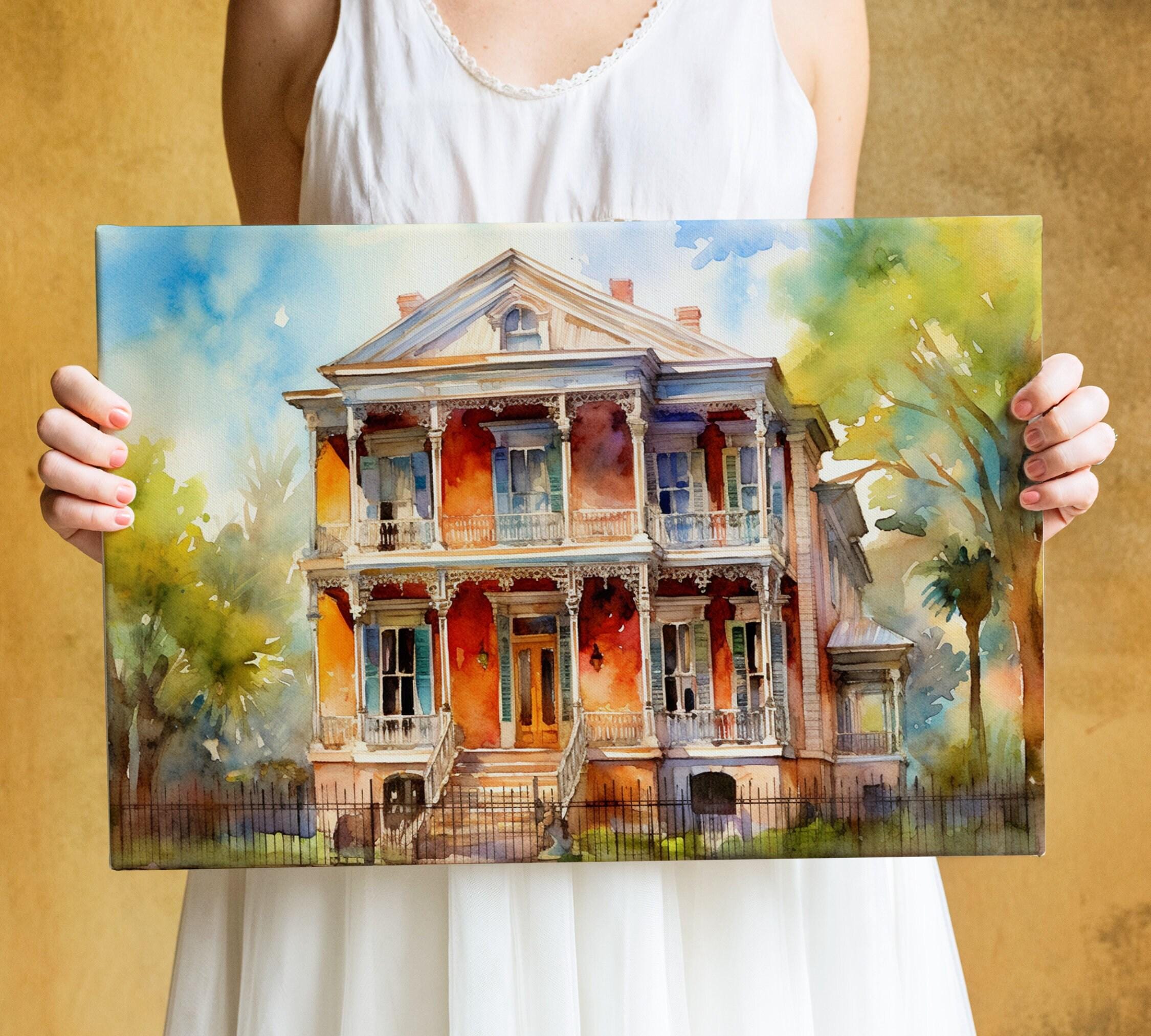 Charming New Orleans Home Watercolor Print – Giclee Print on Canvas, Artist Paper, Watercolor Paper, Available in Extra Large Sizes