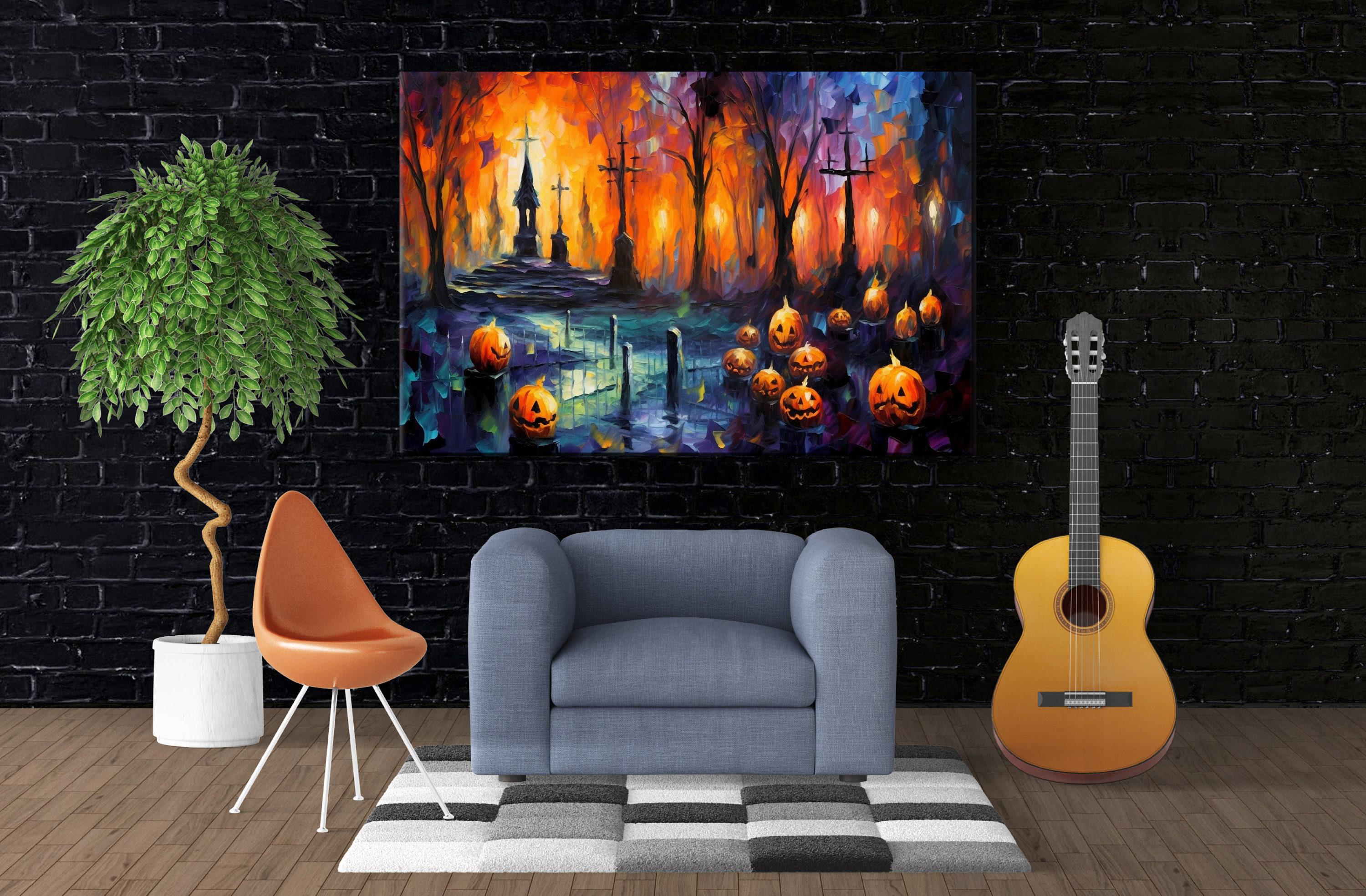 Halloween Graveyard Canvas | Spooky Wall Art - Large Gallery Wrapped Artist Print