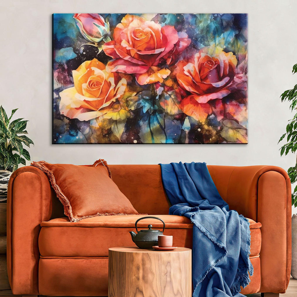 Yellow Orange Roses Art - Large Canvas Wall Art | Vibrant Floral Artwork