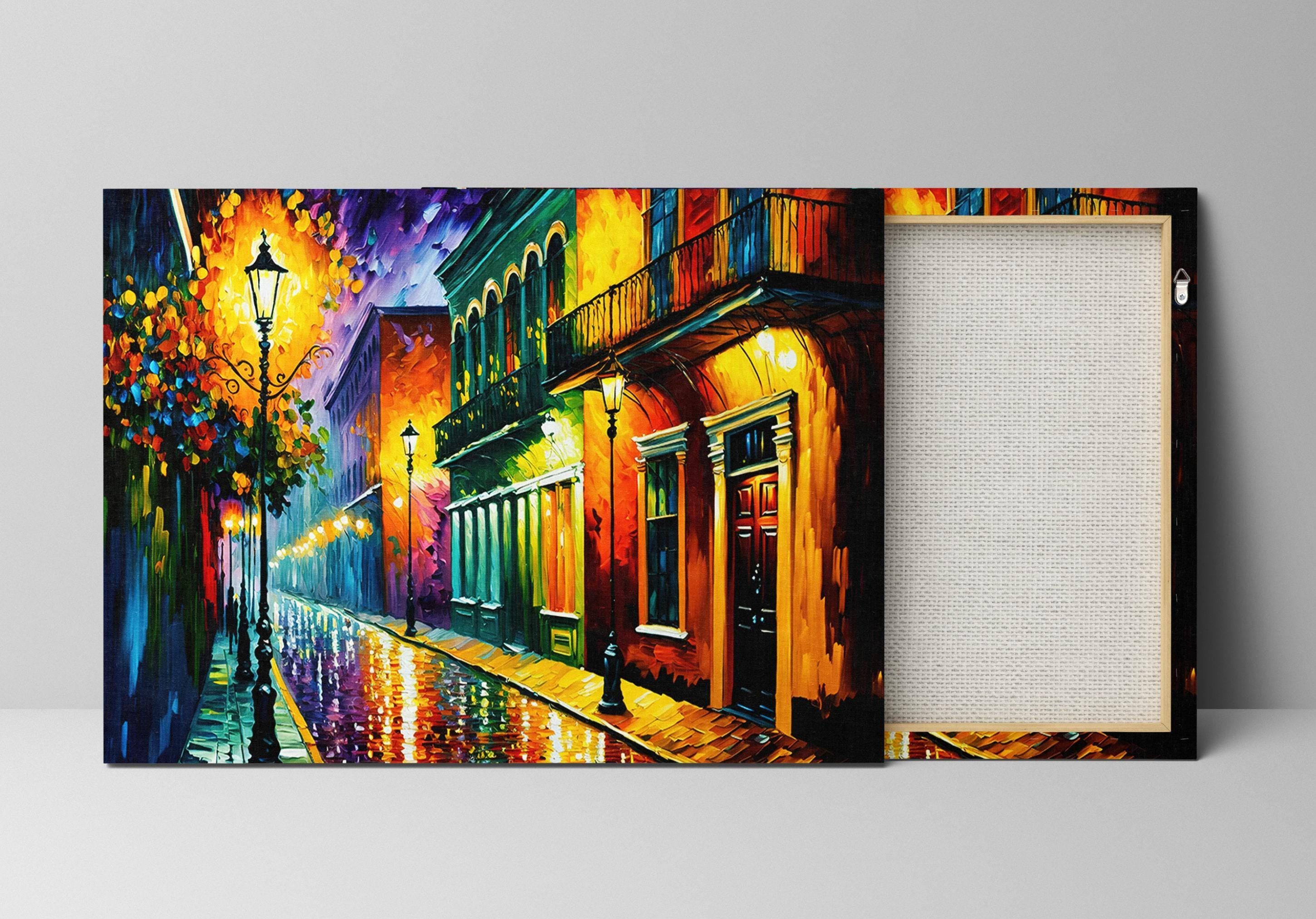 New Orleans French Quarter Art – Bourbon Street Painting on Vibrant NOLA Street Scene Canvas