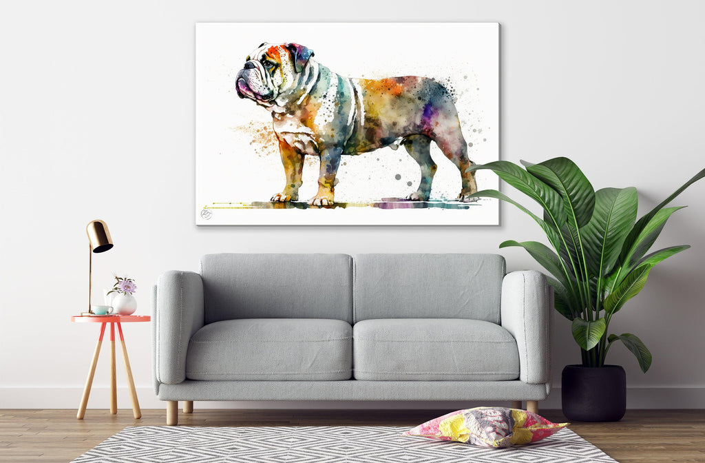 Bulldog Lover's Delight: Watercolor Bulldog Wall Art, Giclee Print on Canvas, Artist Paper, Watercolor Paper, Available in Extra Large Sizes
