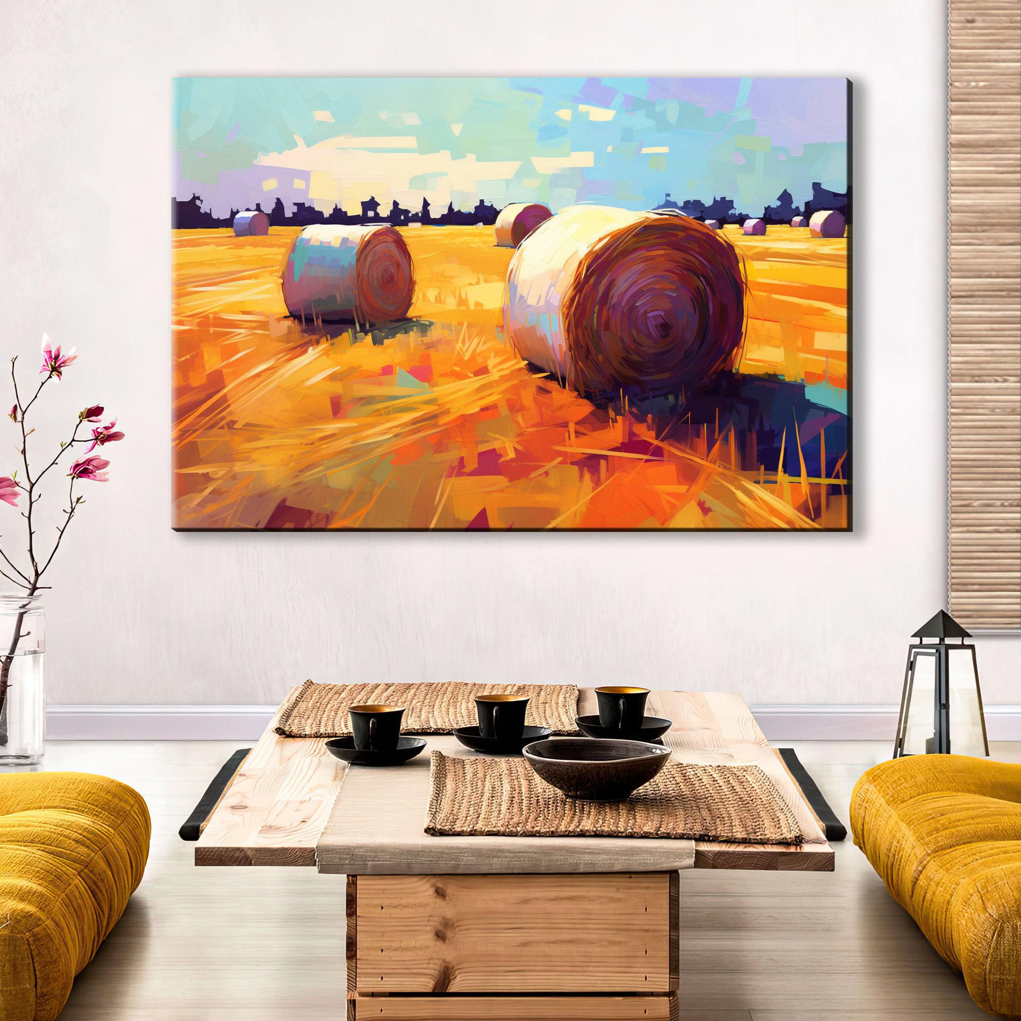 Farmhouse Canvas Art - Rustic Wall Decor | Large Farm Field Painting on Gallery Wrapped Canvas
