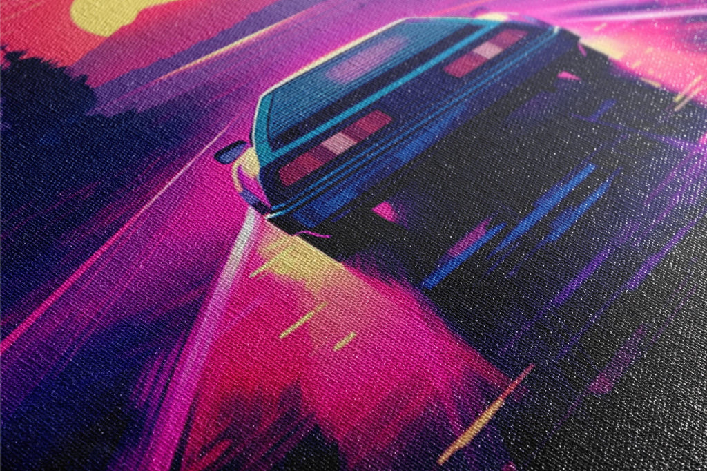 Neon Synthwave Canvas – 80s Outrun Art | Extra Large Gallery Wrapped Canvas Print