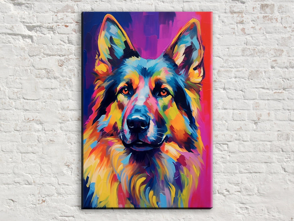 German Shepherd Painting - Large Canvas Wall Art | Colorful Dog Artwork, Giclee Print
