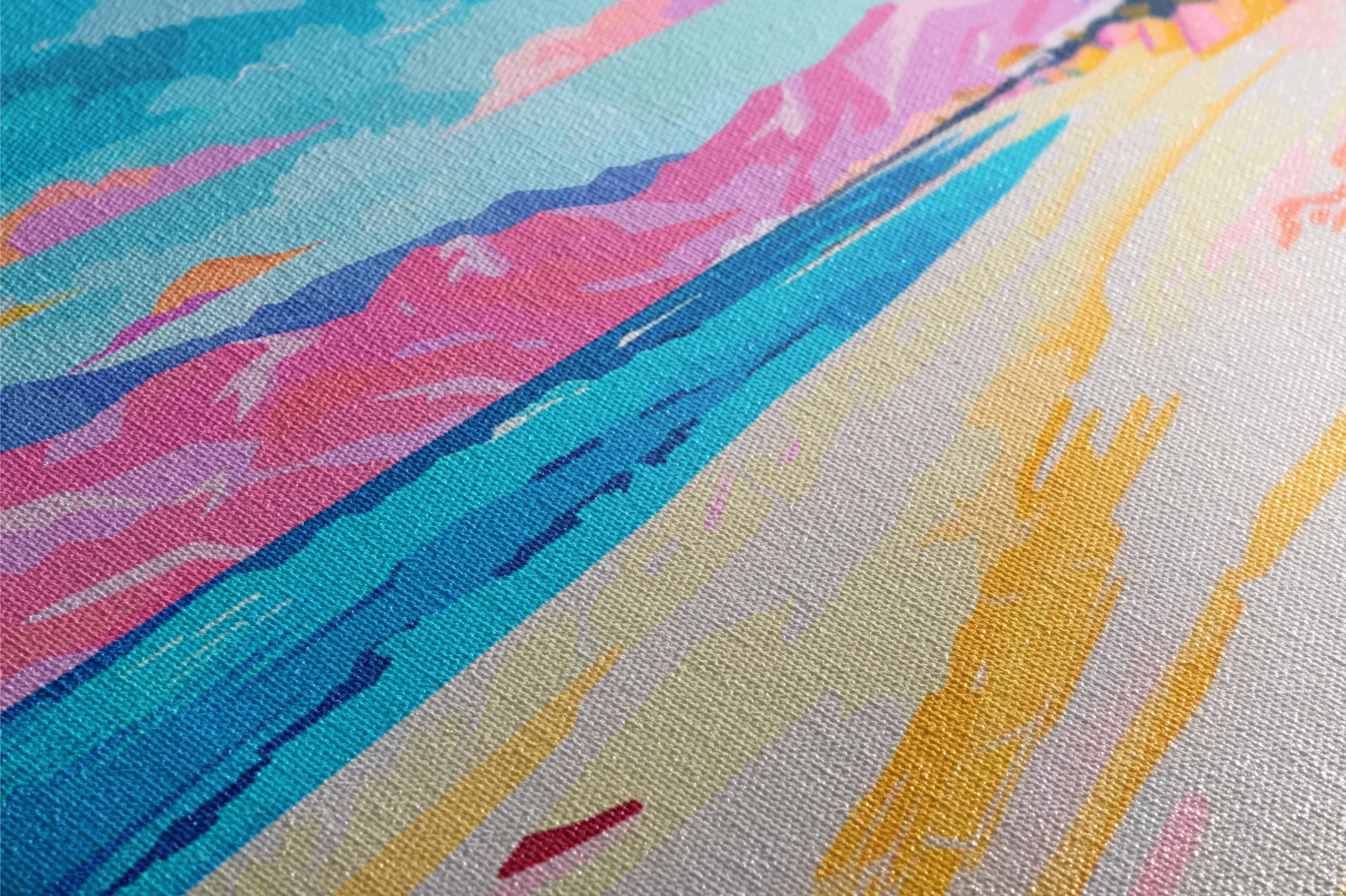 Panoramic Beach Wall Art - Oversized Canvas Art, Pink Blue Pastel Coastal Decor