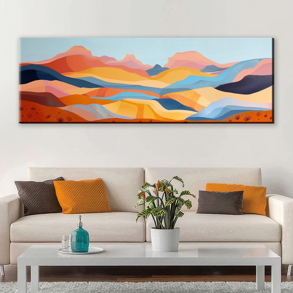 Boho Southwest Wall Art – Panoramic Framed Canvas | Oversized Desert Mountain Painting