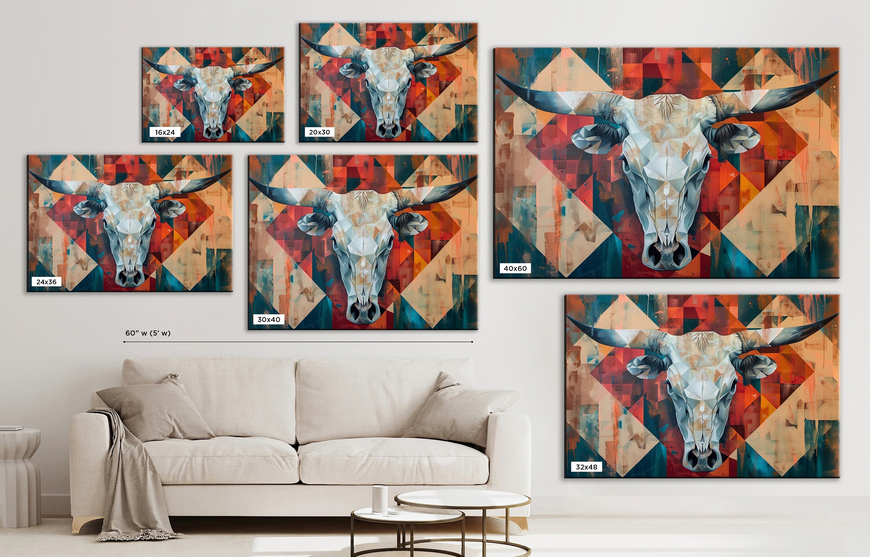 Cow Skull Wall Decor – Modern Large Canvas Art | Gallery Wrapped Canvas Print