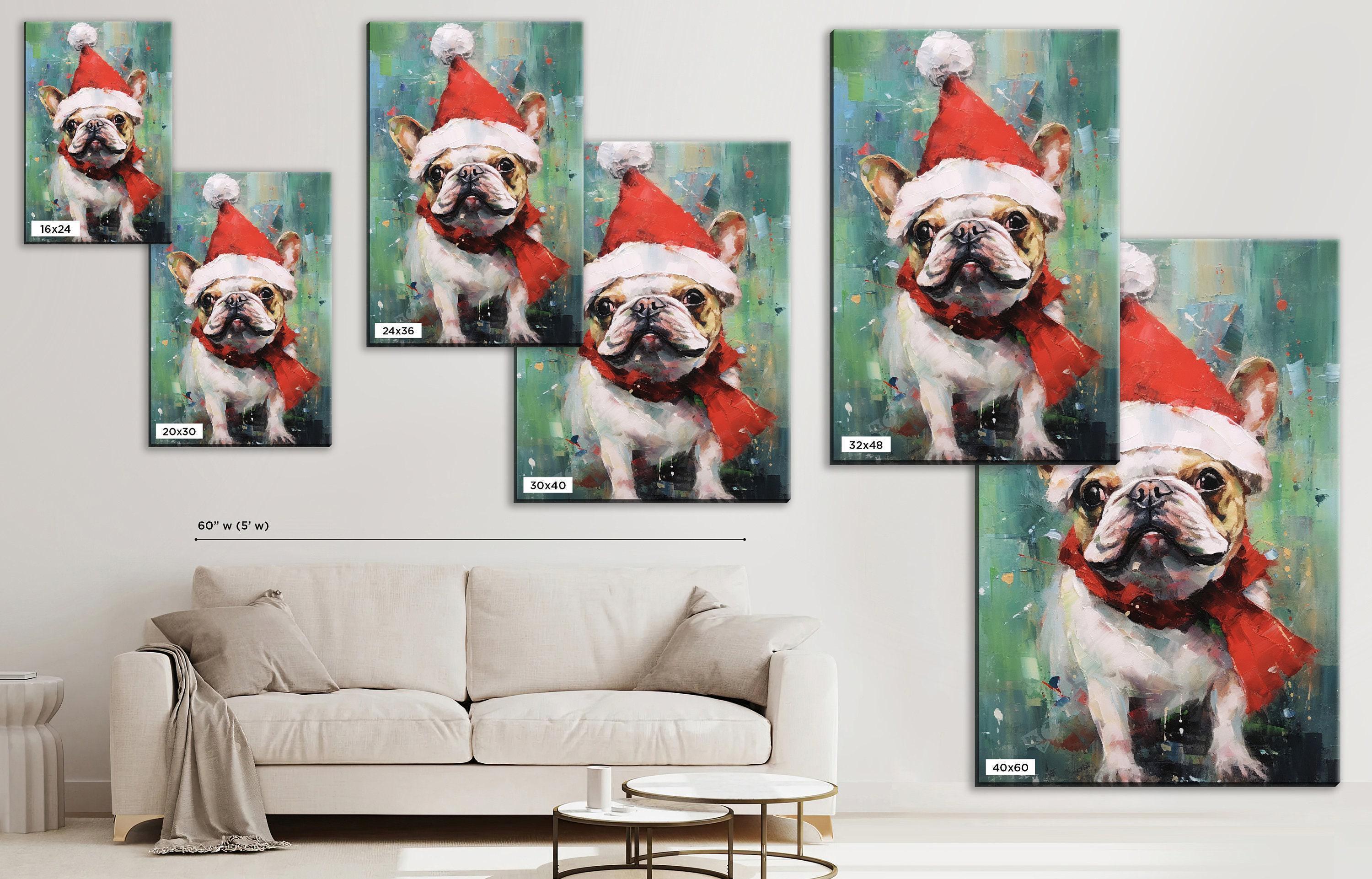 French Bulldog Christmas Art – Festive Dog Painting on Extra Large Gallery Wrapped Canvas