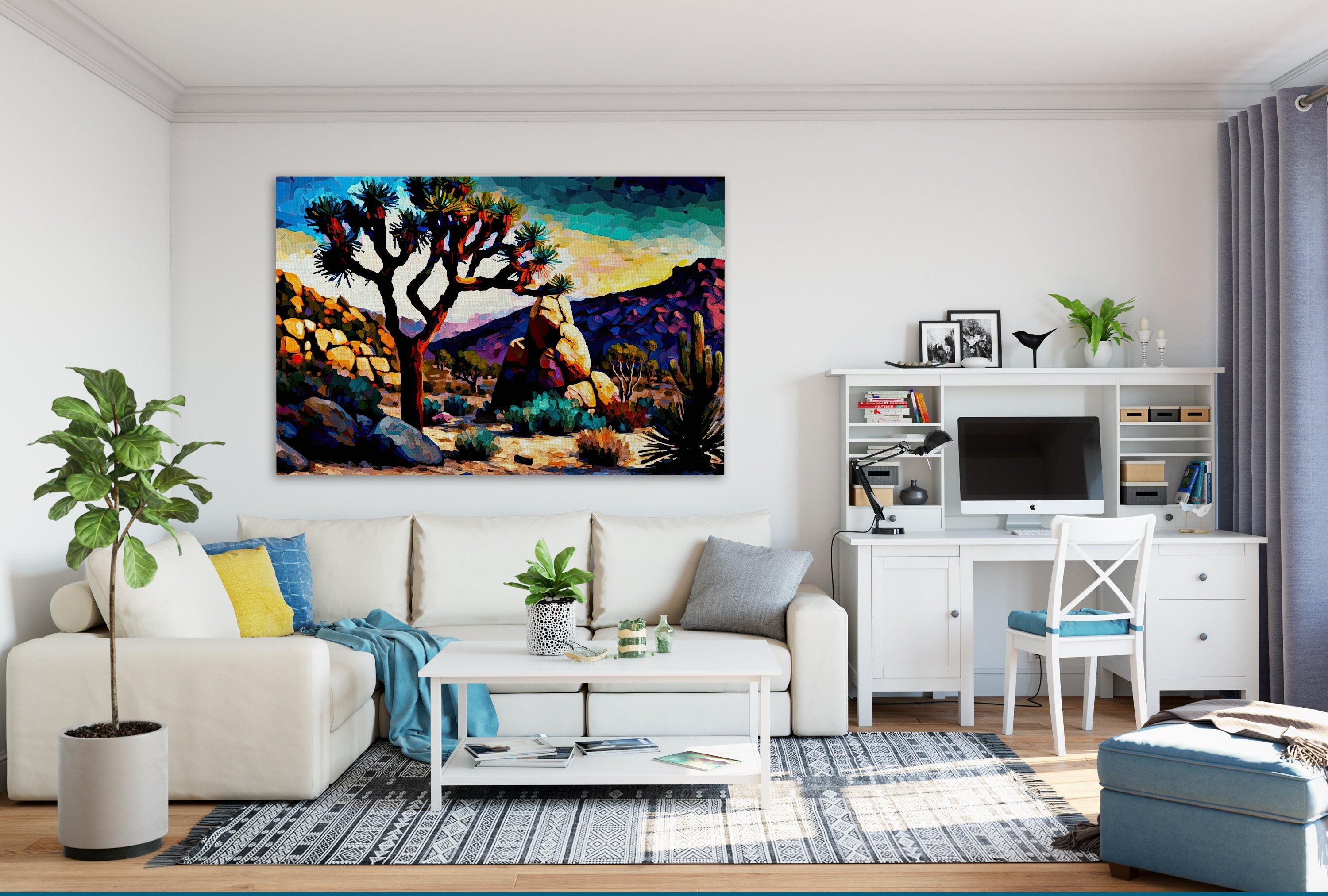 Desert Landscape Canvas - Southwestern Scenery Print | Joshua Tree Artwork, Gallery Ready