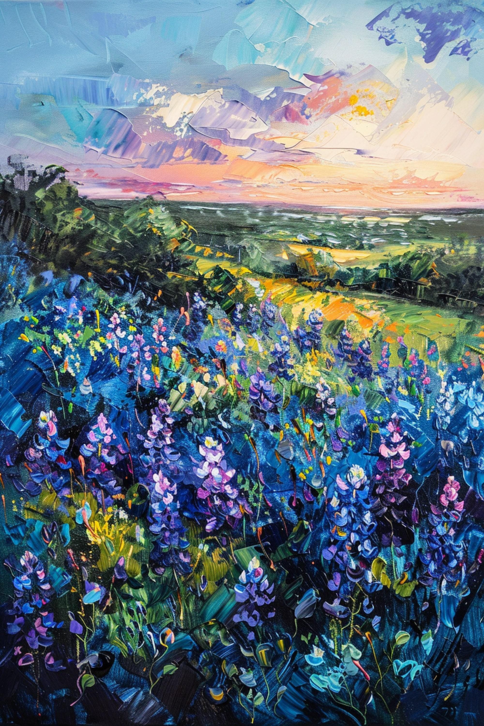 Bluebonnet Meadow Painting – Texas Canvas Art | Gallery Wrapped Canvas Print